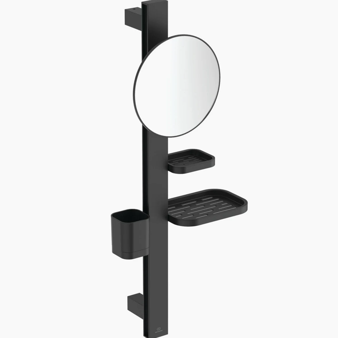 Ideal Standard - Alu+, pasek kosmetyczny z akcesoriami kombinowanymi, S, Beauty Bar z lustrem powiększającym 20 cm i wysokości 70 cm, wolnostojący kubek i półki, czarny jedwab