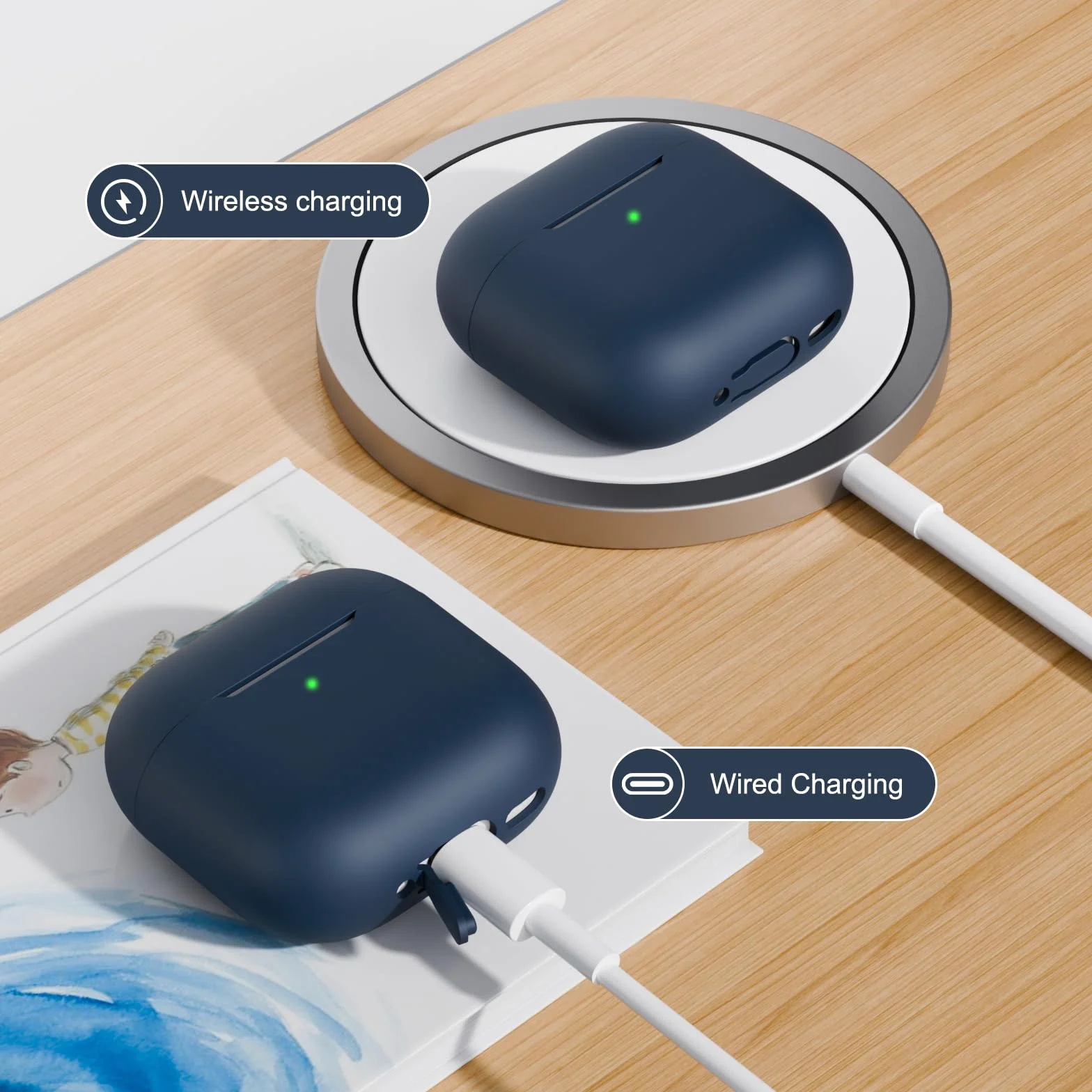 Etui na AirPods 4. generacji, ochronne etui silikonowe, ultracienkie, miękkie, odporne na wstrząsy, widoczna przednia dioda LED (ciemnoniebieski)