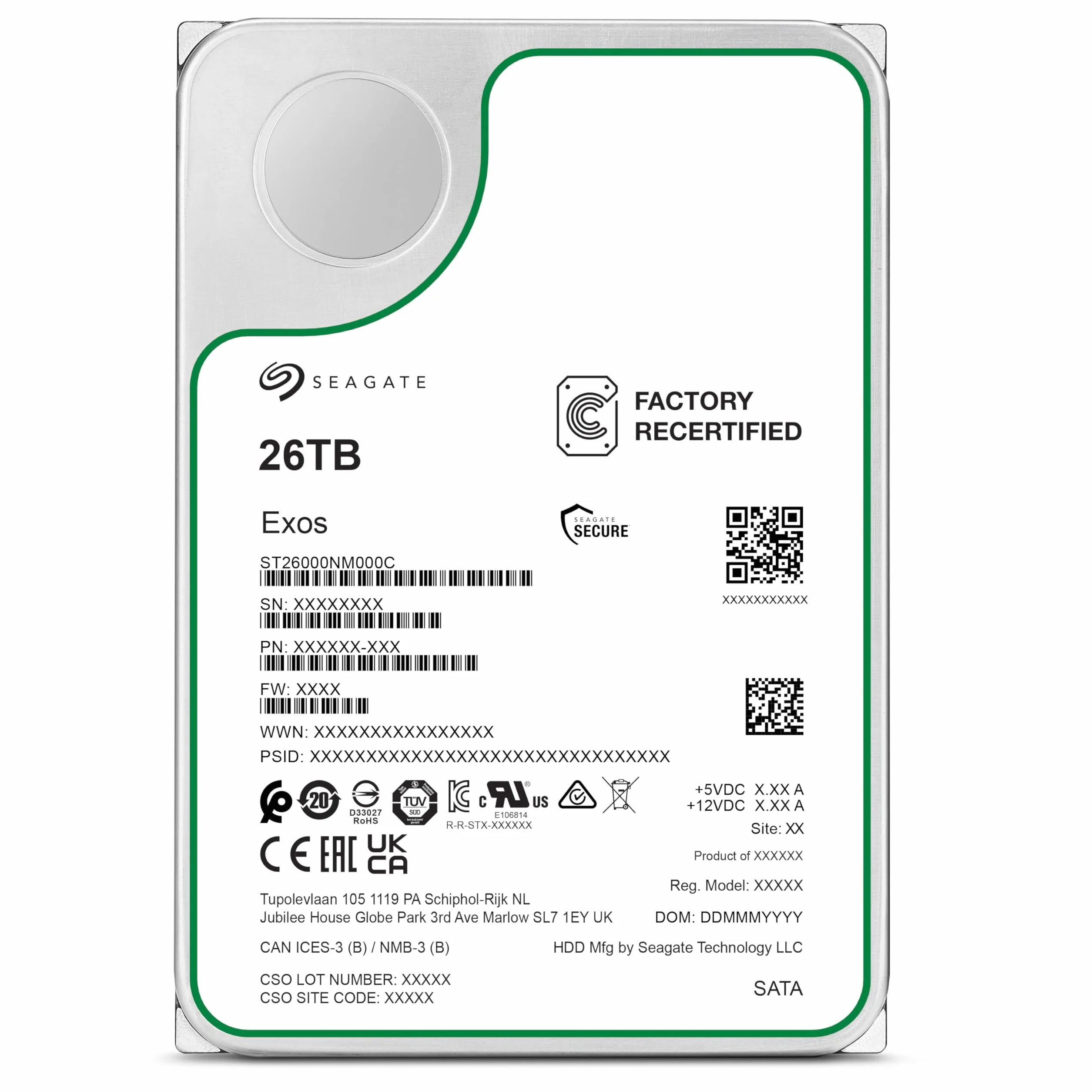 Seagate Exos 26TB 3,5 cala HDD SATA3 7200 RPM 512 MB pamięci podręcznej ST26000NM000C