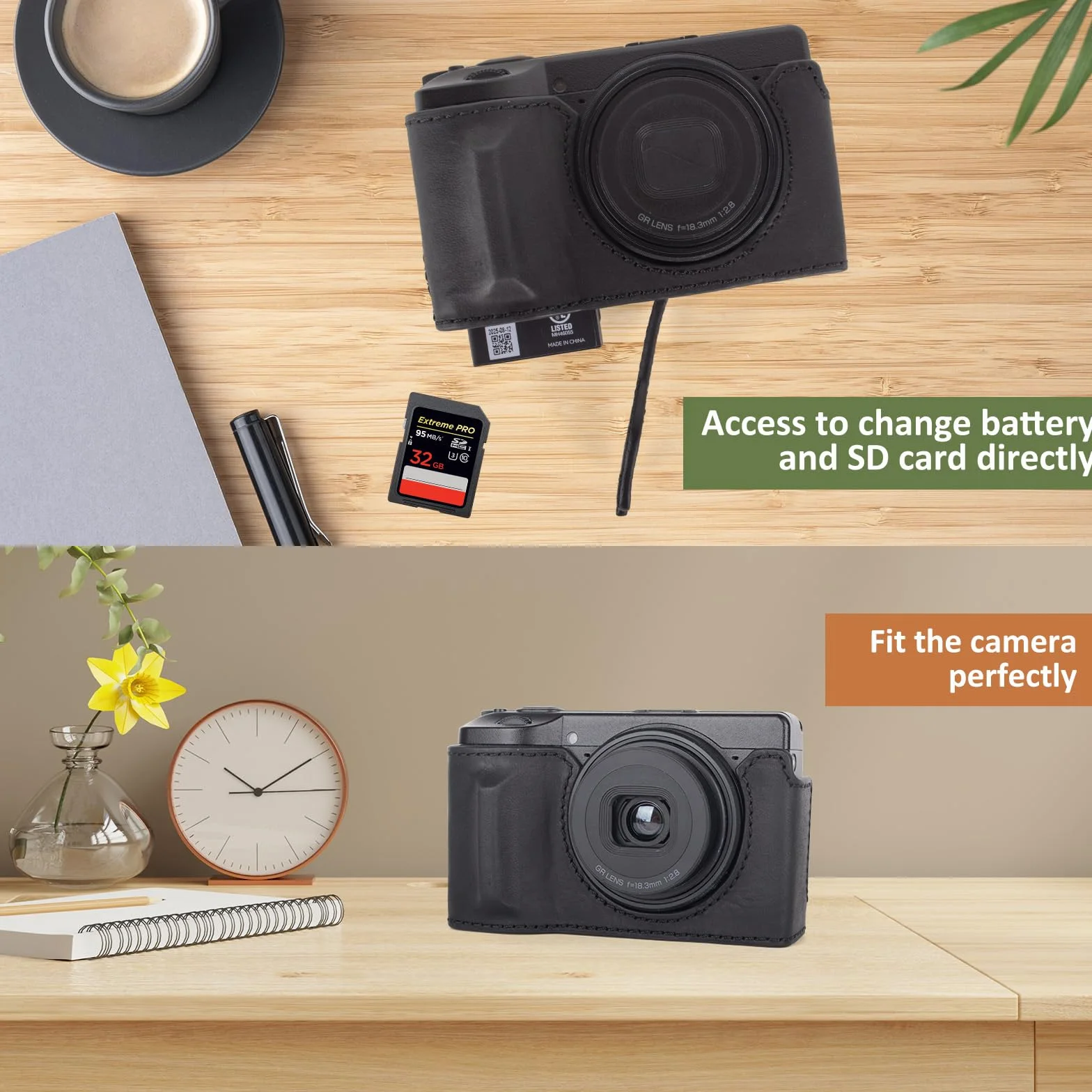 Półetui z prawdziwej skóry do Ricoh GR IV/GR III, etui ochronne premium, czarne, Retro
