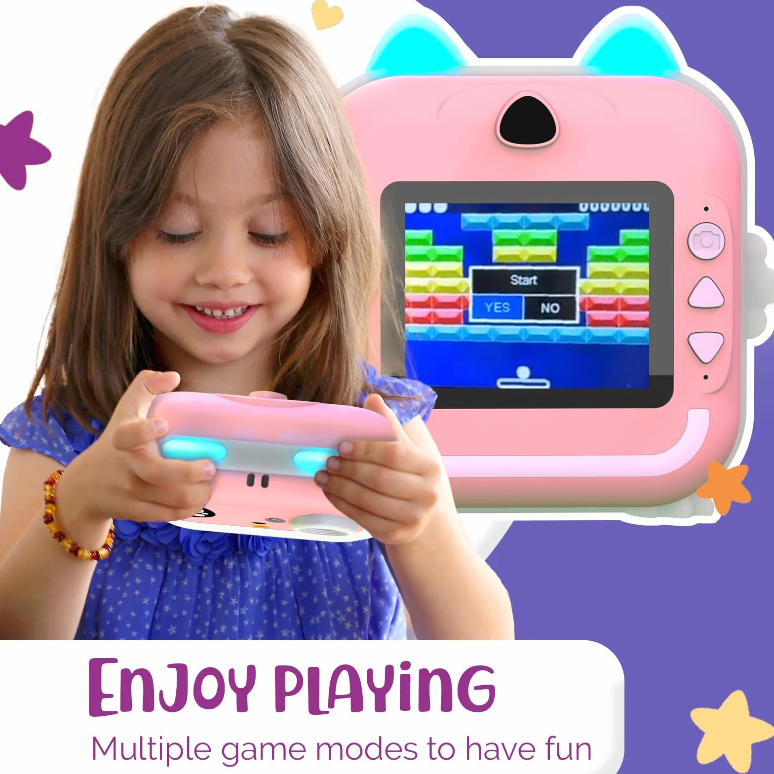 Natychmiastowa kamera dziecięca - podwójny obiektyw 48 MP, wideo 1080P, druk termiczny z 4 rolkami papieru - aplikacja Bluetooth, karta 32 GB, prezent dla dziewczynek i dzieci w wieku 3-12 lat (różowy