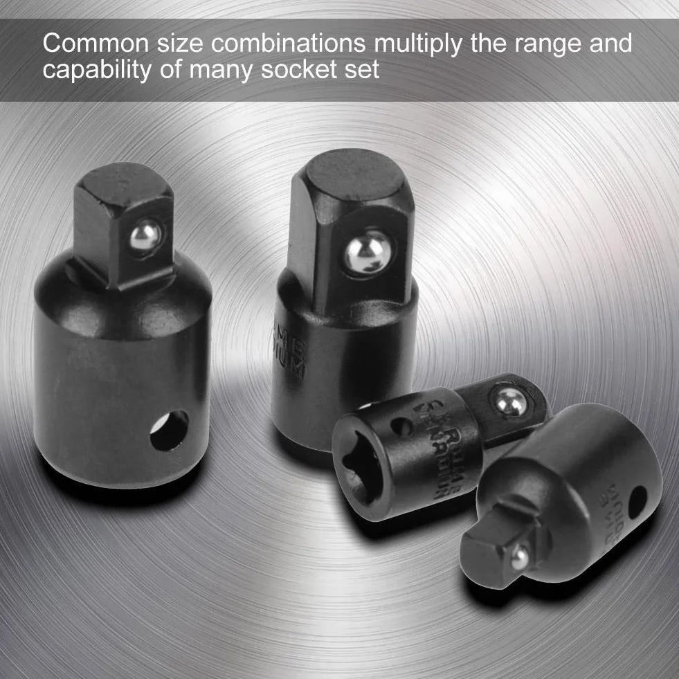Zestaw adapterów nasadowych i reduktorów ze stali chromowo-wanadowej – 1/10.2 cm, 3/20.3 cm, 1/5.1 cm, adapter klucza grzechotkowego, zestaw do konwersji rozszerzeń (czarny)