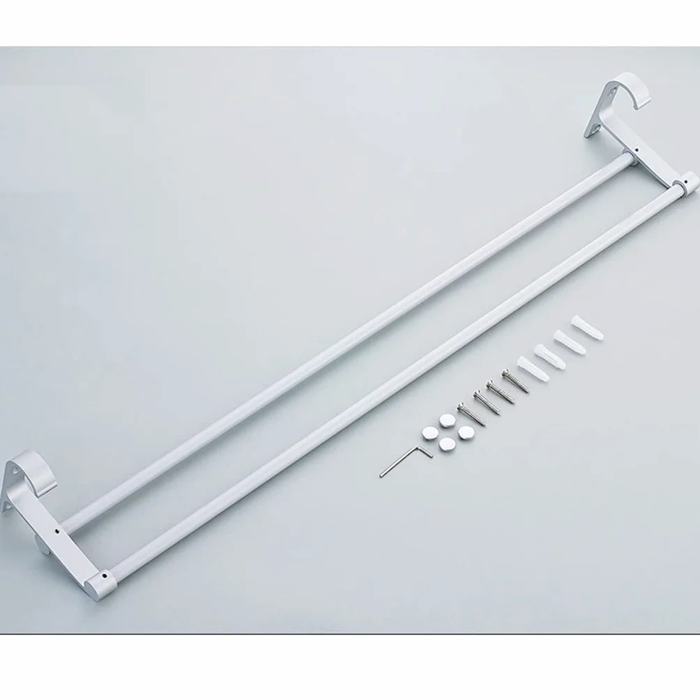 WDX - Wieszak na ręczniki łazienkowe łazienka przestrzeń aluminiowy wieszak na ręczniki podwójny pręt wieszak na ręczniki łazienka wieszak na ręczniki łazienka wieszak duża nośność (rozmiar: 90 cm)