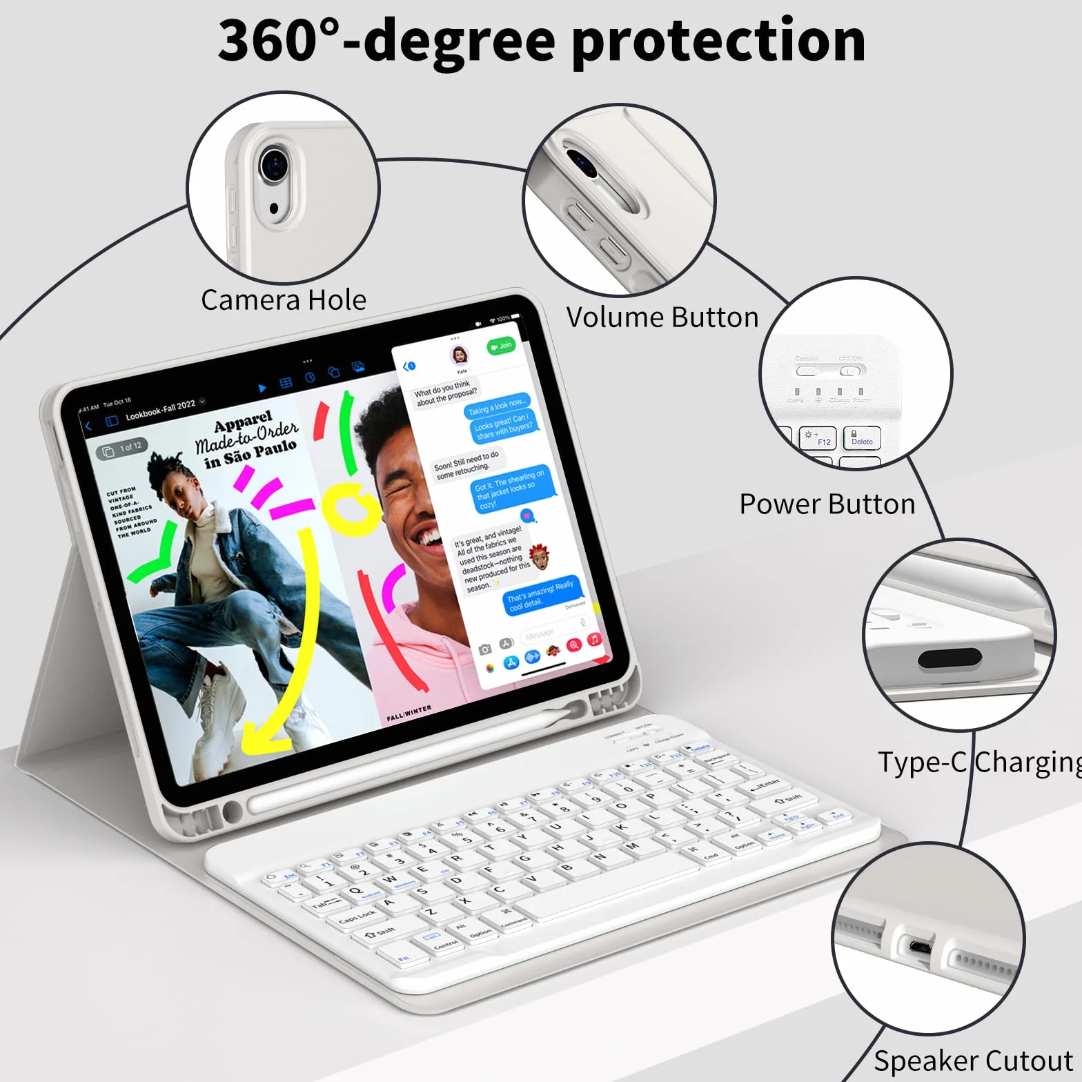 Etui z klawiaturą dla iPad 11 cali 2025 A16 & iPad 10 gen 10,9 cala 2022, miękka TPU, zdejmowana Bluetooth, Szary