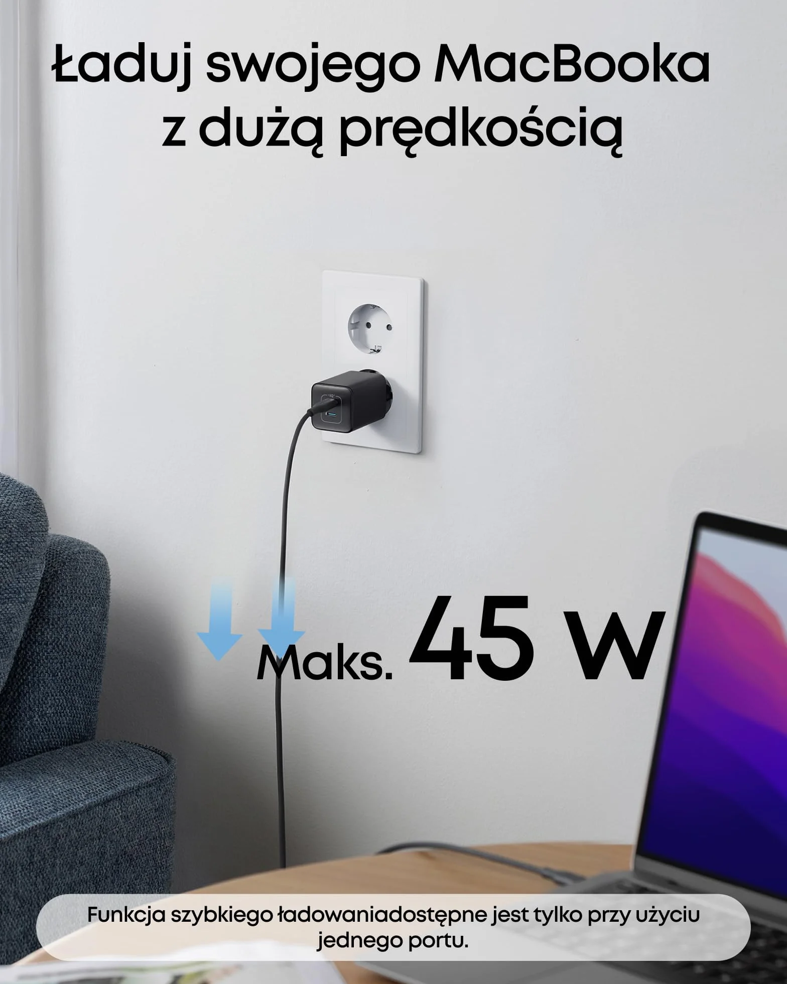 Anker Ładowarka USB-C 47 W 523 Nano 3 GaN kompaktowa 2-portowa biała