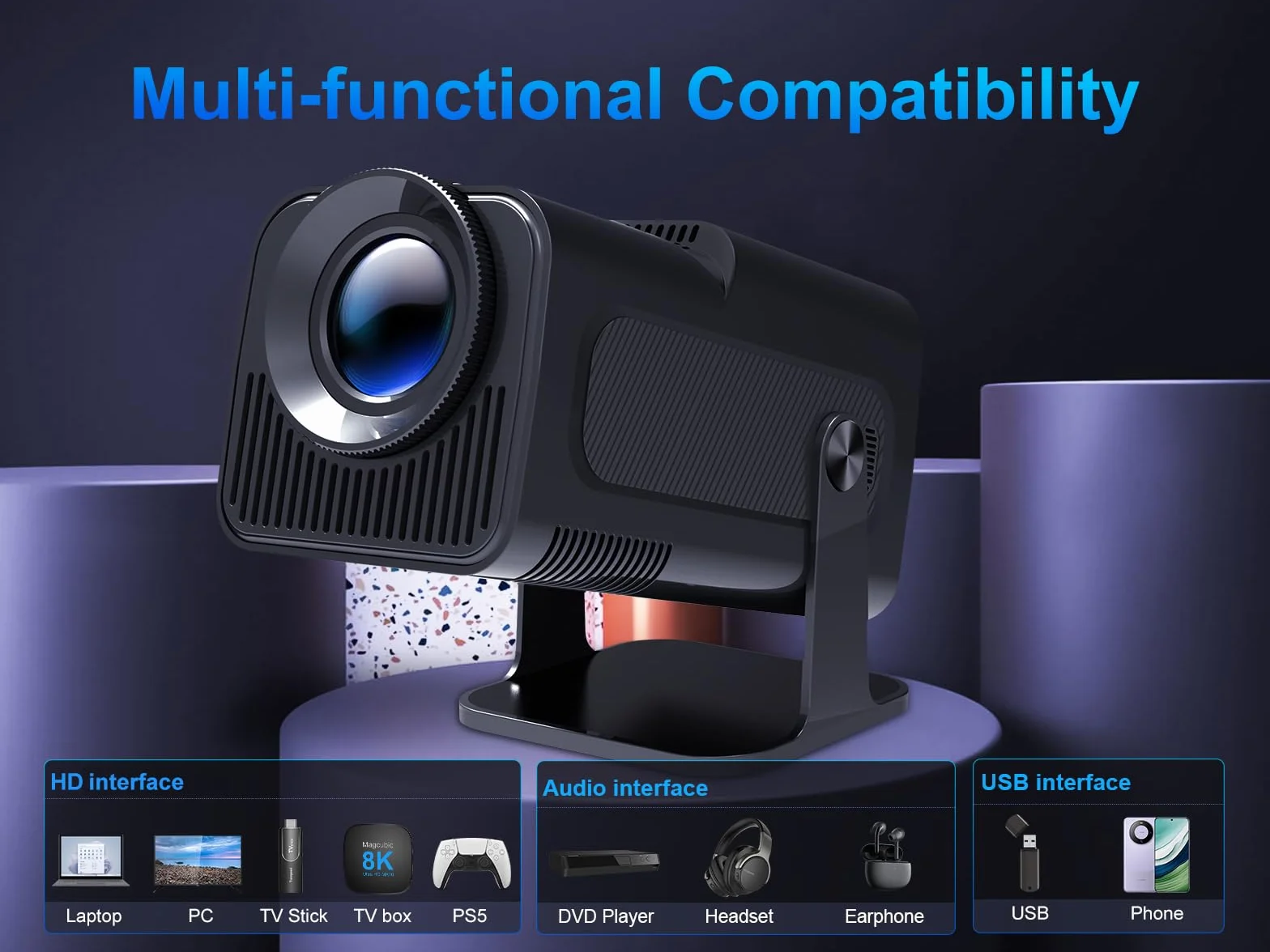 Magcubic HY320 Mini projektor przenośny 4K FHD 1080P 10000 lumenów WiFi 6 BT 5.0 Android 11.0 czarny