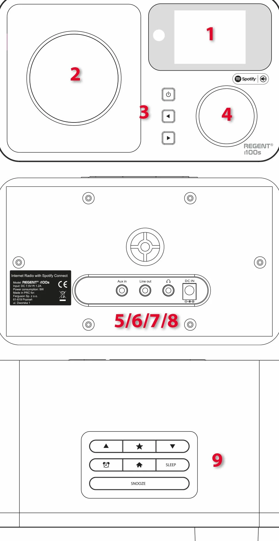 REGENT i100s Spotify Connect Radio internetowe Bluetooth Wi-Fi Radio cyfrowe kuchenne z wyświetlaczem LCD