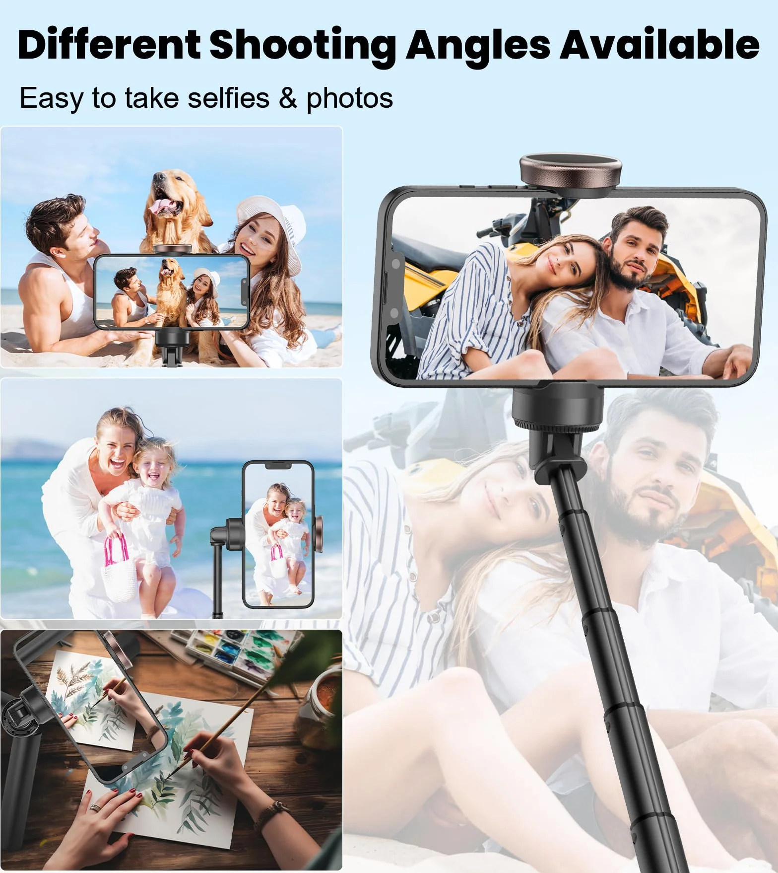 TONEOF Kijek do Selfie Statyw 153CM Obrotowy 360° Wysuwany Aluminiowy Pilot iPhone Android Złoty