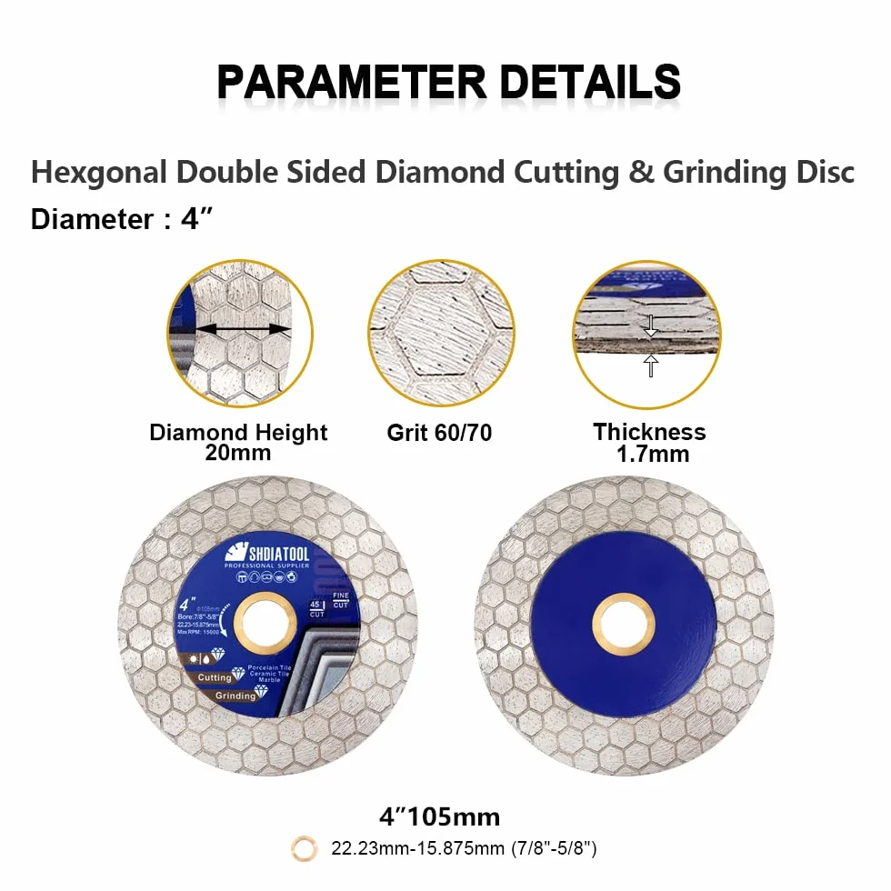 SHDIATOOL Dachówka diamentowa do cięcia 105 mm Płytki porcelanowe do cięcia i szlifowania Granit Marmur Ceramiczny Mur,5 sztuk