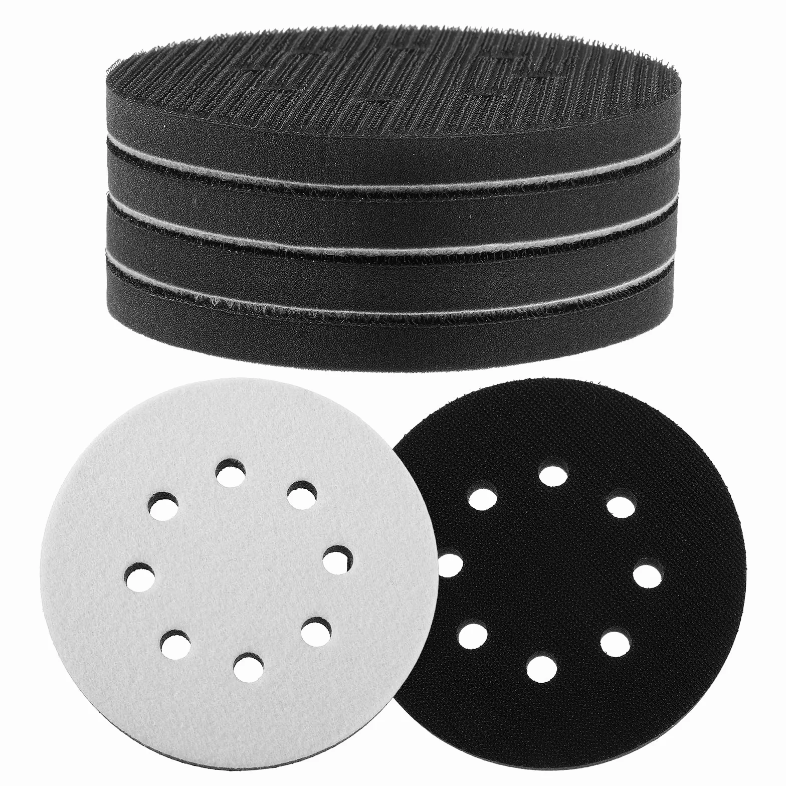 Larrel 5 sztuk 5-calowych tarcz szlifierskich z 8 otworami, podkładki szlifierskie z pianki, papier ścierny 125 mm na rzep do szlifierek mimośrodowych, amortizujące podkładki, tarcze szlifierskie na