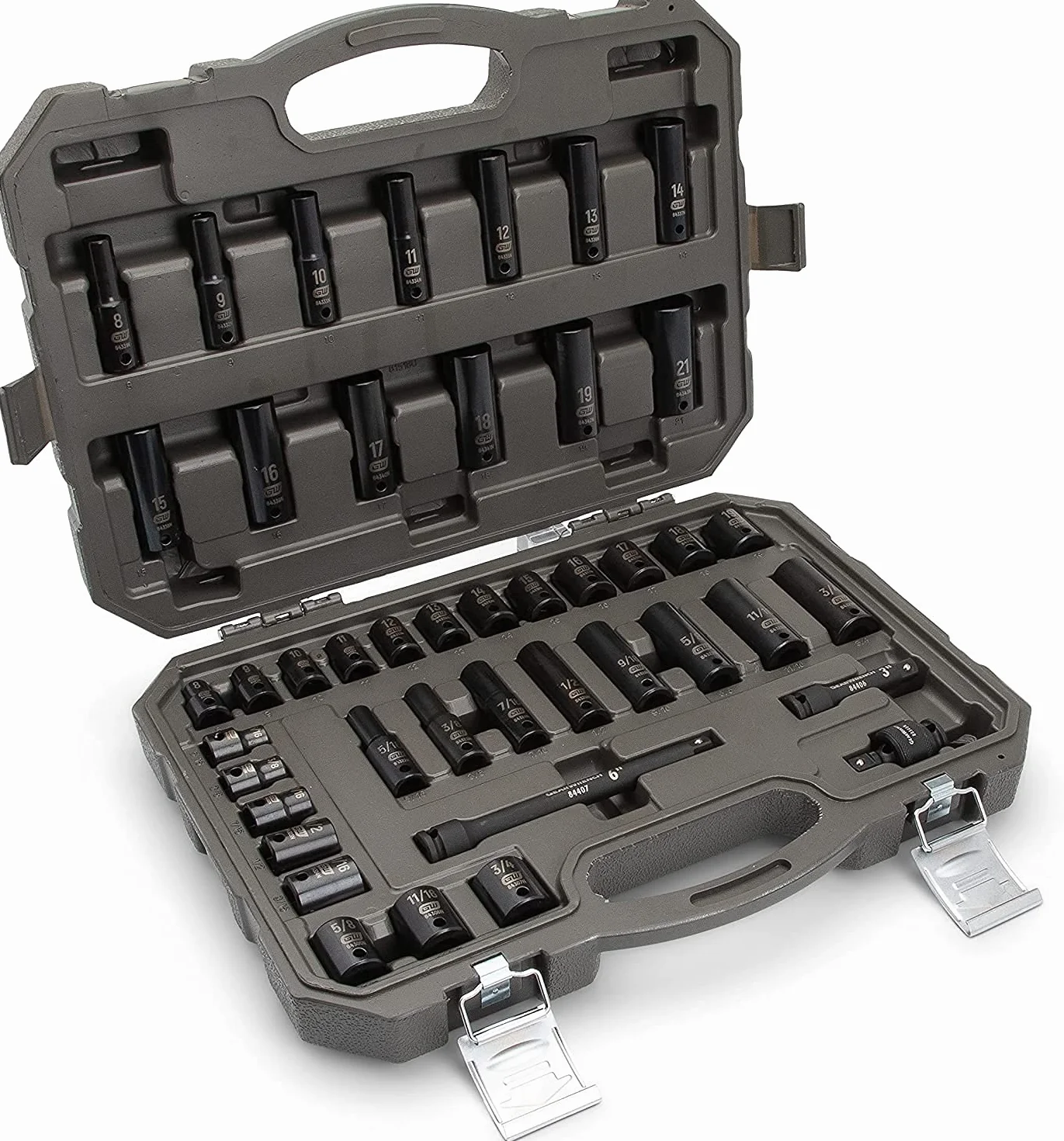 GEARWRENCH 44 szt. Napęd 3/20.3 cm 6-punktowy standardowy i głęboki wpływ SAE/zestaw nasadek metrycznych - 84916N