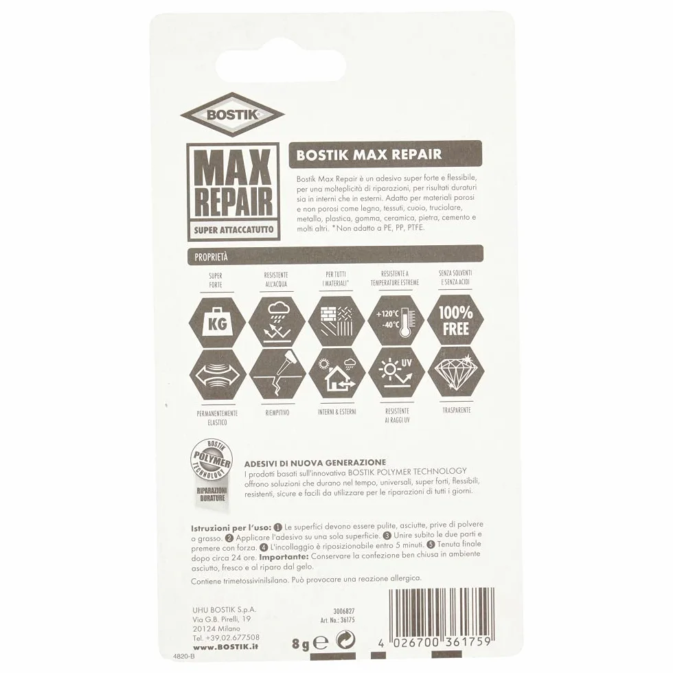 Bostik D2258 Max Repair uniwersalny klej, przezroczysty, 8 g