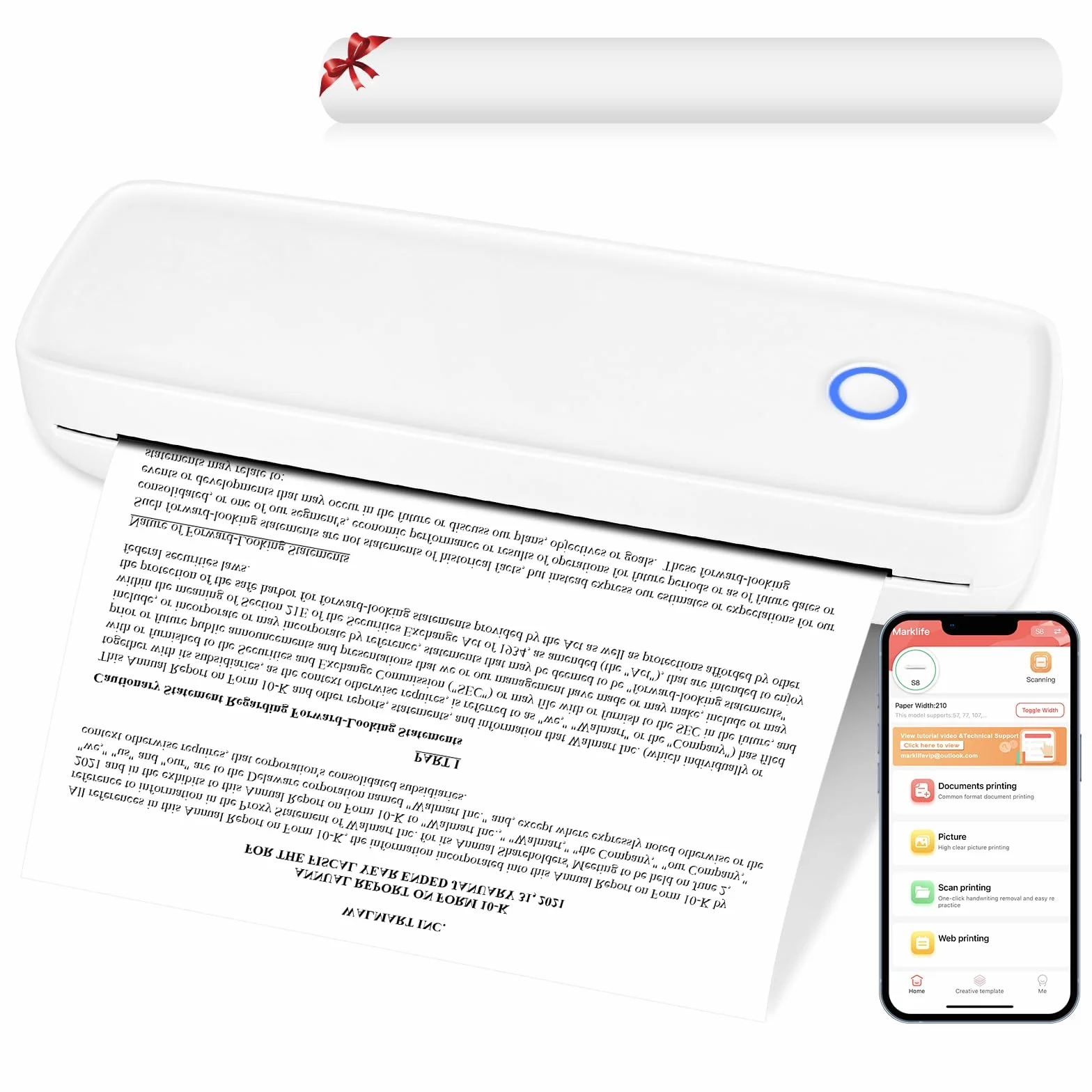 GuKKK Mobilna mini drukarka A4, przenośna drukarka termiczna A4, mała drukarka termiczna Bluetooth, obsługuje papier termiczny A4, 210 x 297 mm, druk termiczny w podróży i w domu, kompatybilna z iOS i