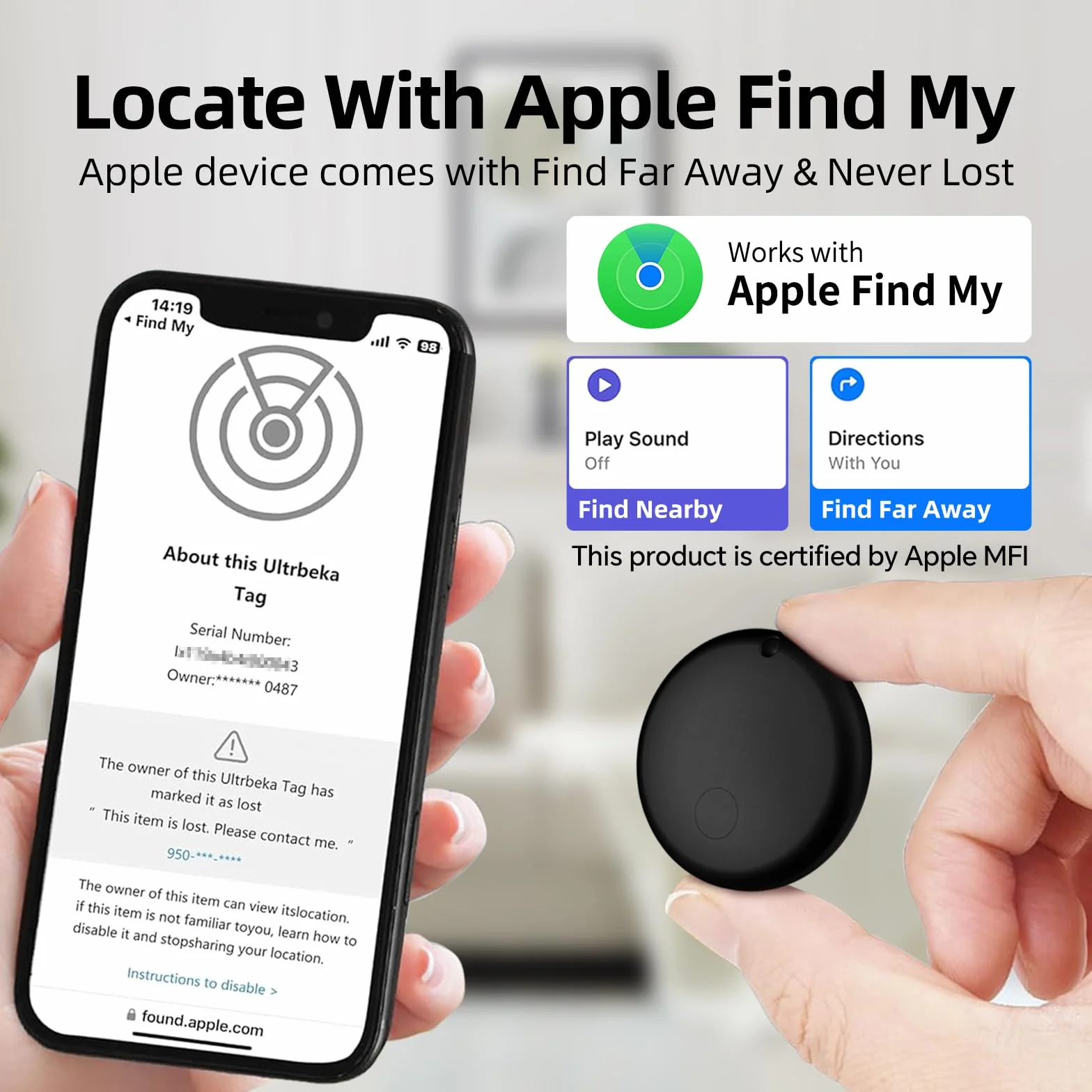 WALLFID Etykietka kompatybilna z Apple Find My iOS śledź klucze portfel bagaż plecak 1 sztuka