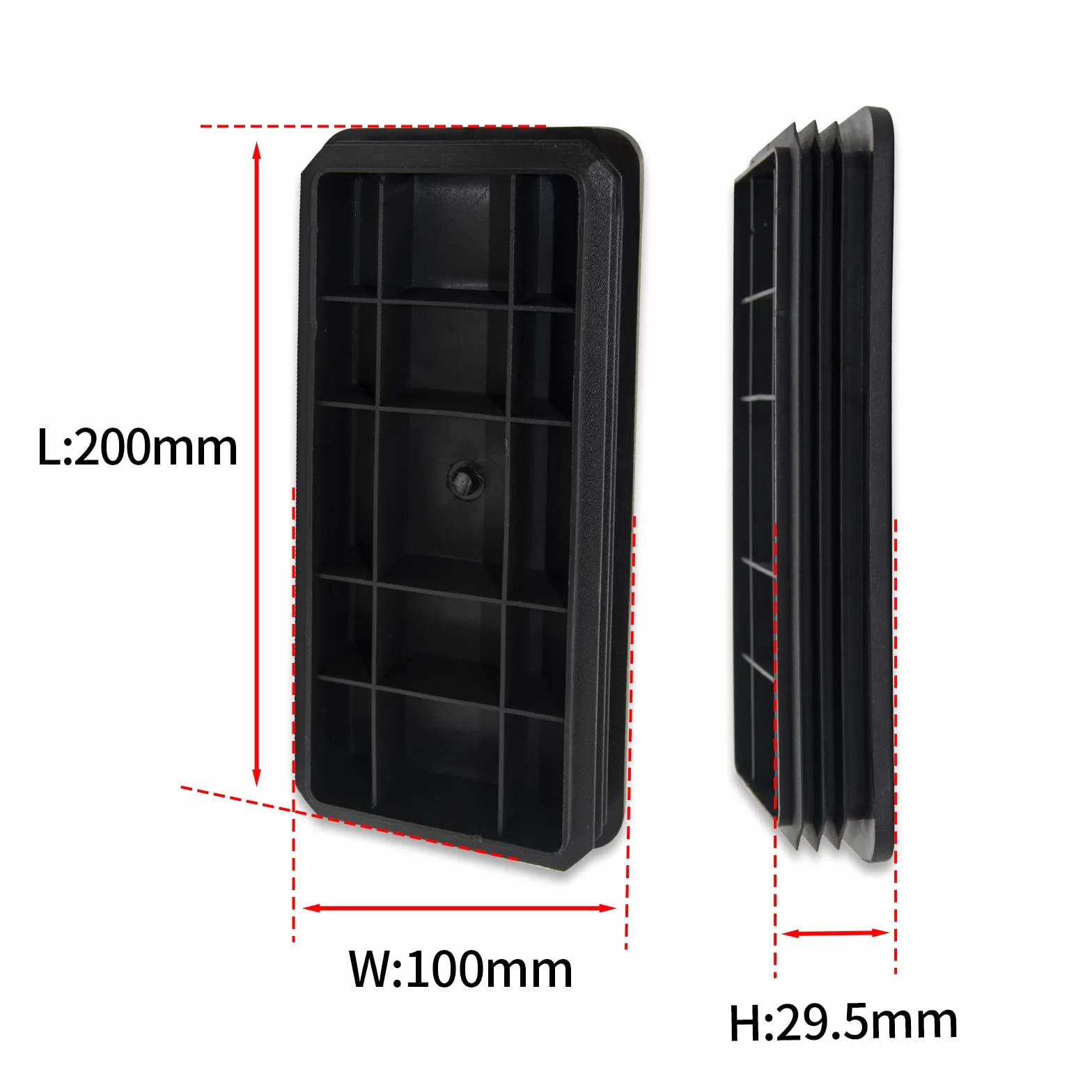 Flyshop 4 sztuk 100 x 200mm prostokątne plastikowe zatyczki Trwałe zatyczki do rur Zaślepki do otworów Wkładki do rur, ochraniacze do podłóg, suwaki do krzeseł do nóg i rur, czarne