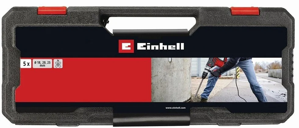 kwb by Einhell 5-częściowy zestaw wierteł SDS-Max do wiertarki udarowej (5-częściowy zestaw wierteł i dłut, pasuje do wszystkich młotowiertarek z uchwytem SDS Max, Ø 18-25 mm, płaskie dłuto, dłuto spiczaste)