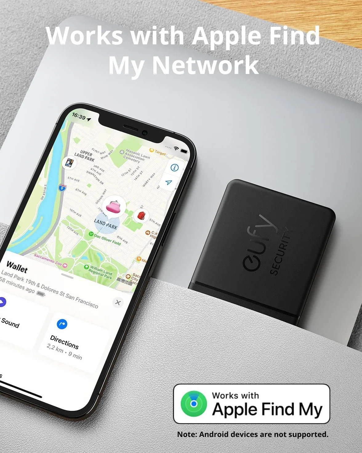 eufy Security SmartTrack Card Bluetooth Key Finder, współpracuje z Apple Find My, żywotność baterii do 3 lat, grubość 2,4 mm