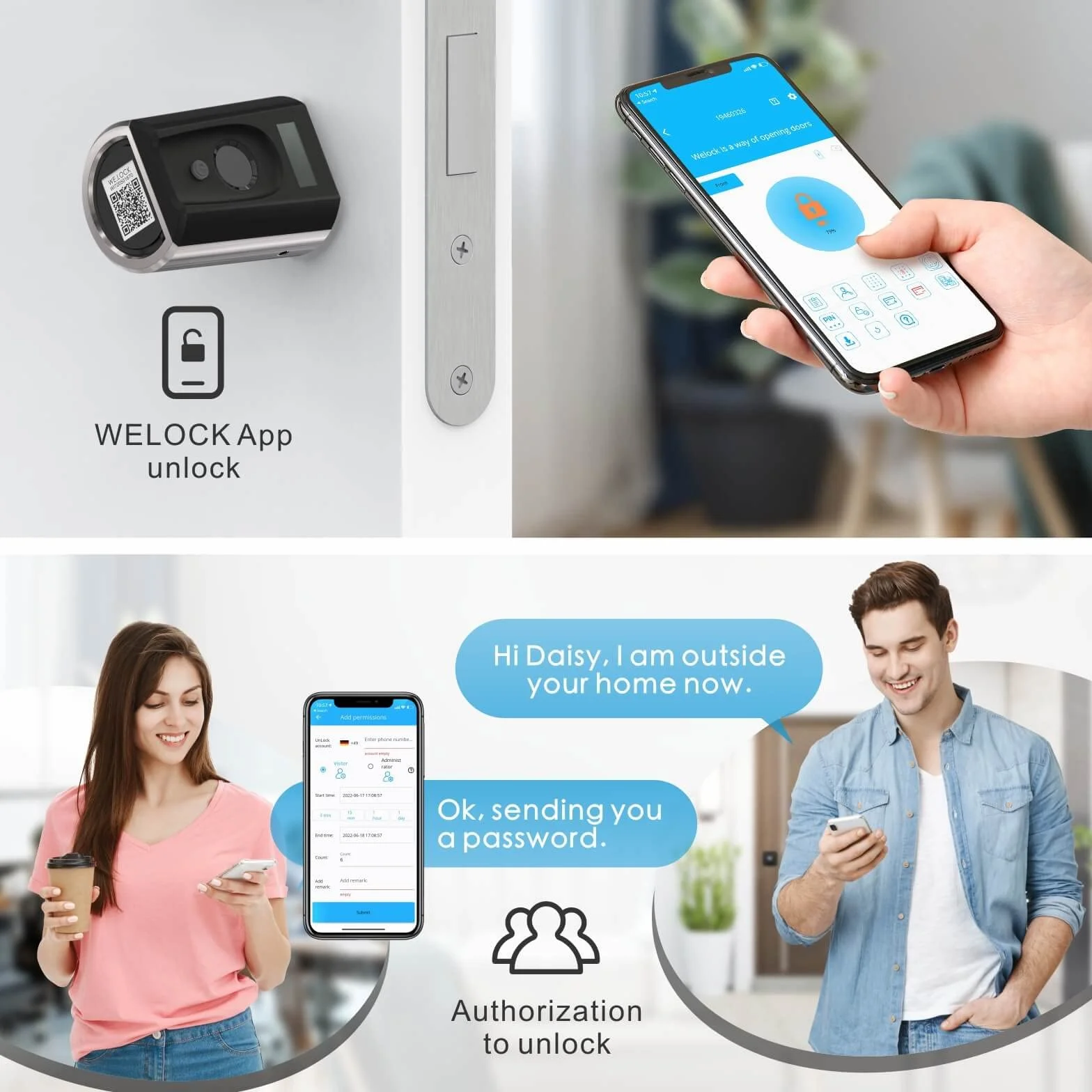 Welock Touch41 zamek do drzwi, odcisk palca z wifibox 3, elektroniczny zamek do drzwi z kartą RFID, zdalne odblokowanie Bluetooth, Wi-Fi, IP65, współpracuje z Alexa, regulacja do drzwi 50-100 mm