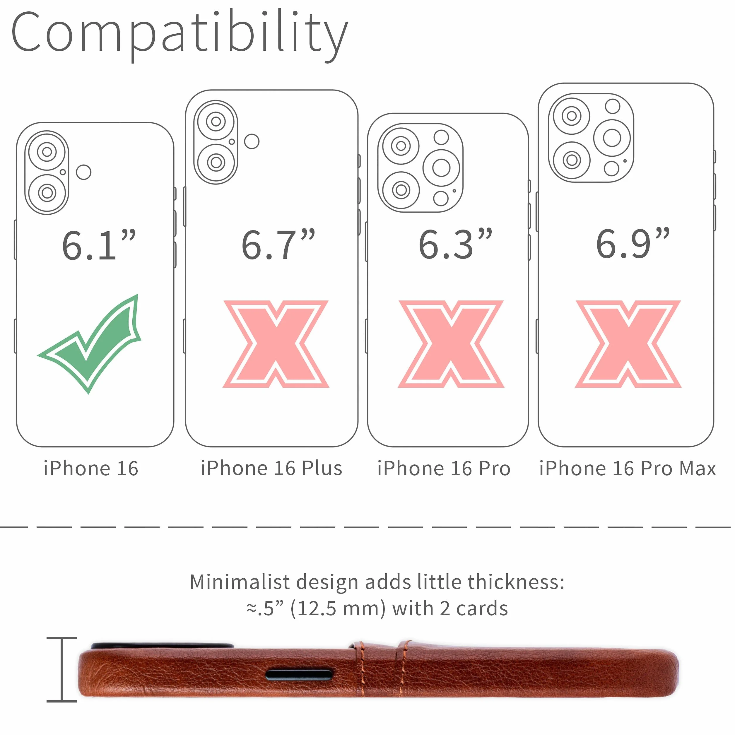 Dockem Etui na Karty V2 do iPhone 16 z Wycięciem na Kontrolę Aparatu, Wbudowaną Metalową Płytką i 2 Kieszonkami na Karty: M2 Exec Portfelowa Obudowa Premium ze Sztucznej Skóry (Brazowy)