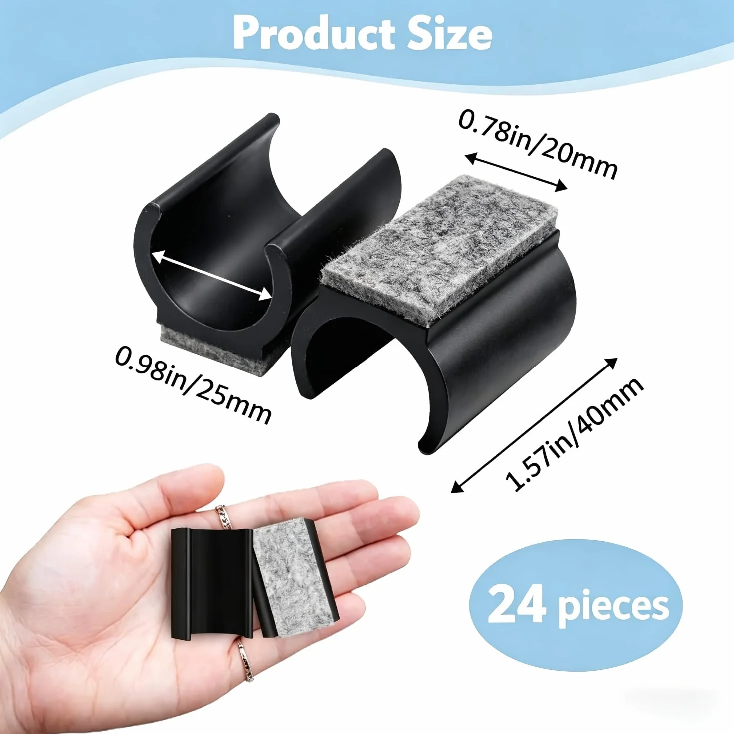 24 x ślizgacze na krzesła na płozach z filcem, 25 mm, podkładki do mebli, ochrona podłogi, nóżki krzesła, tłumiące hałas podkładki filcowe do krzeseł bujanych i mebli