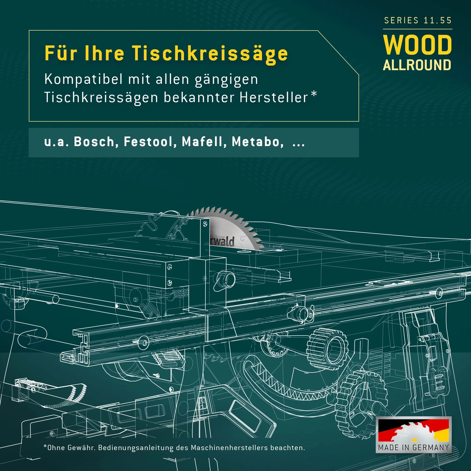Bayerwald - Brzeszczot do piły tarczowej HM - Ø 315 x 3,2 x 30 mm - Z=48 UW - Seria 11.55 - Zęby alternatywne do przekrojów wzdłużnych i poprzecznych w drewnie/materiałach drewnopochodnych