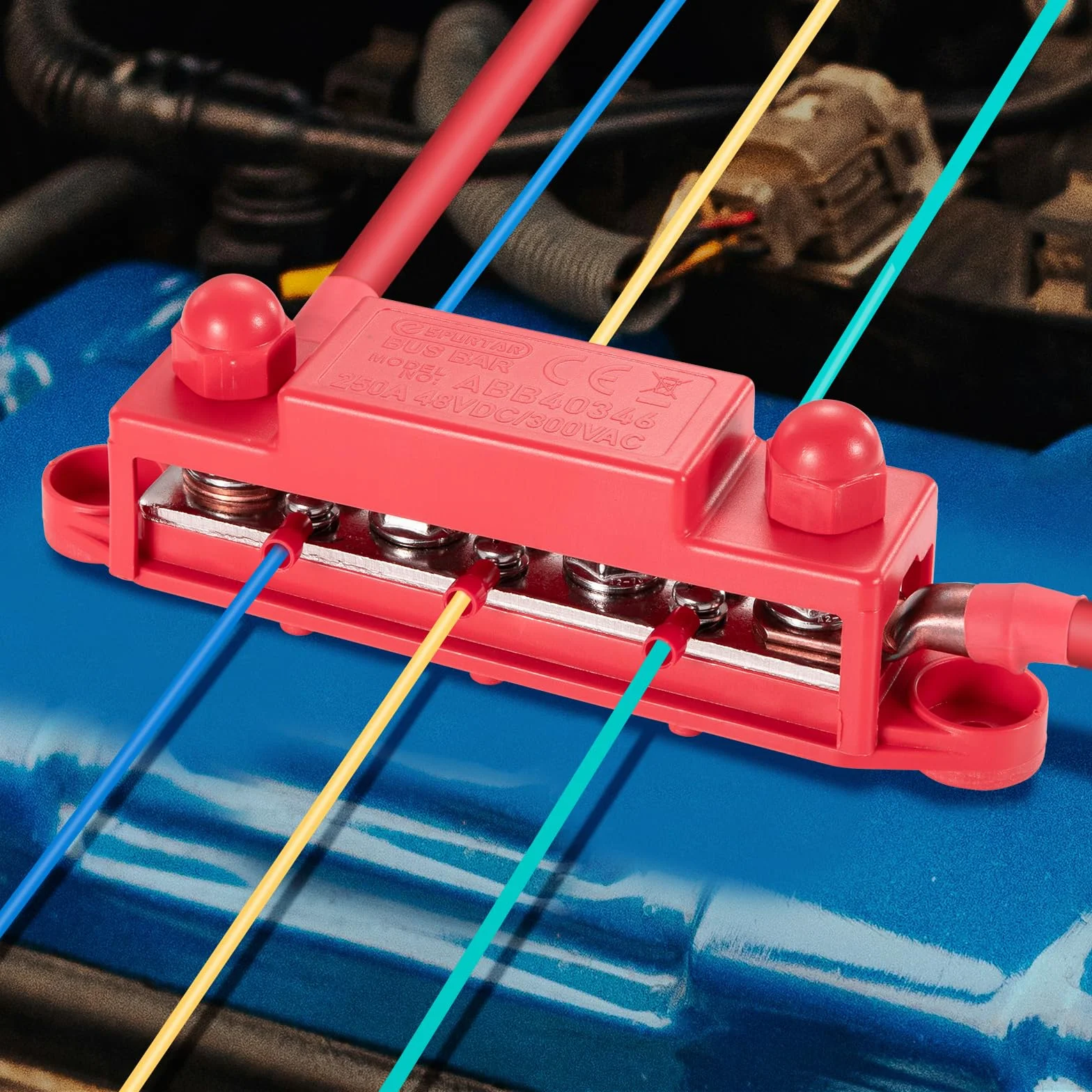 Spurtar 12V Szyna Zbiorcza Bus Bar 250A - 4x M8 Zaciski, 6x M4 Śruby, Blok Dystrybucji Zasilania 12V/24V/48V do Samochodu, Kampera, Łodzi, ATV, Przyczepy - Nie nadaje się do ciasnych przestrzeni