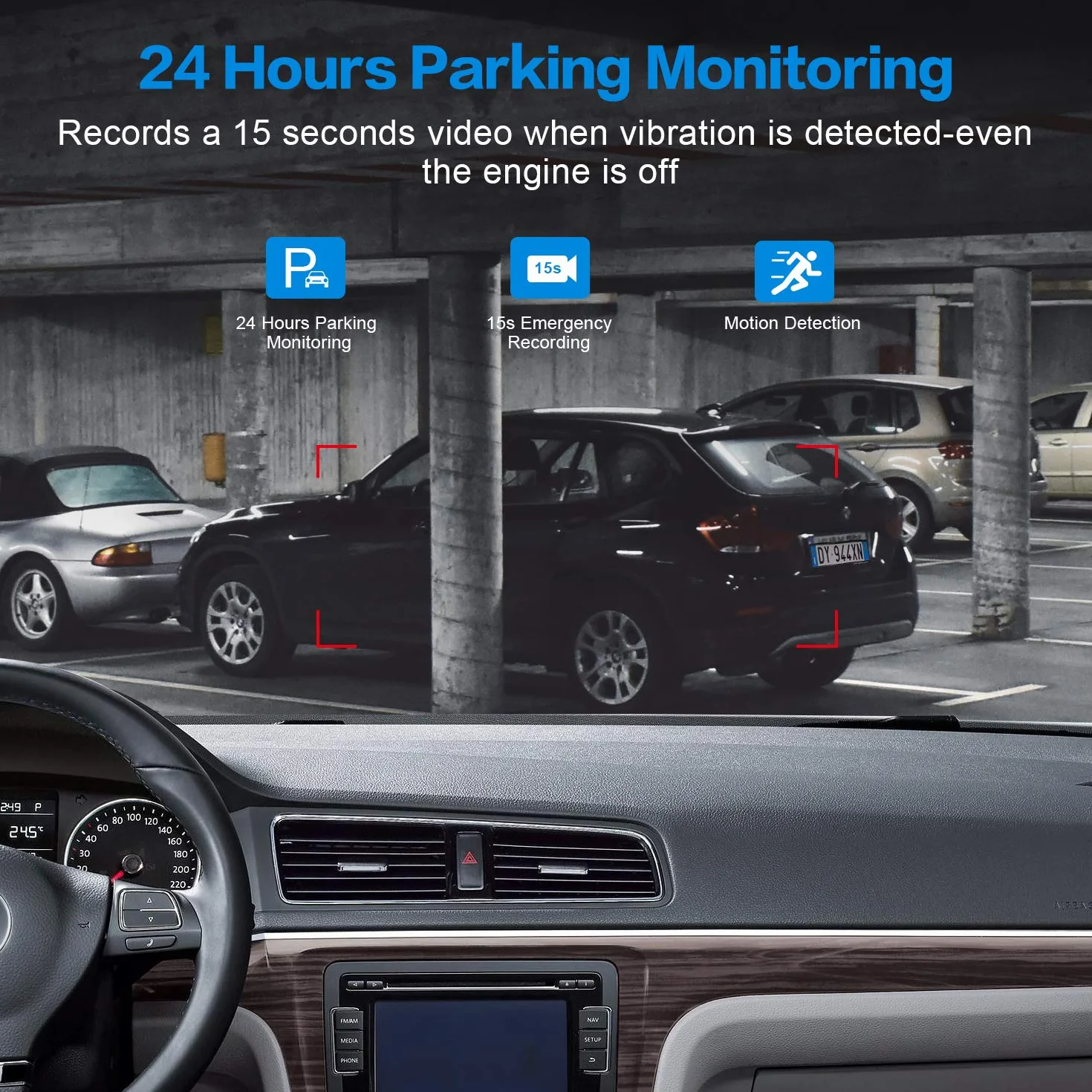 BOOGIIO 1080P FHD Car Driving Recorder 3'' IPS Screen 170° Wide Angle Kamera przednia z 32G SD Card