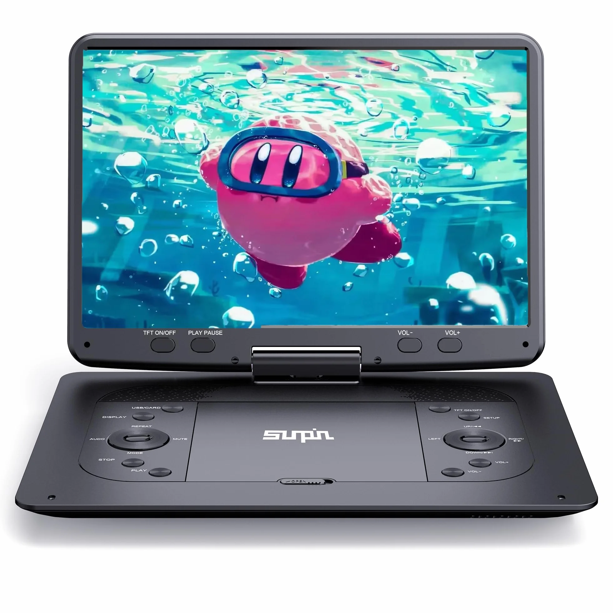 SUNPIN Przenośny Odtwarzacz DVD 16,9" z Ekranem HD 14,1", Dla Dzieci, z Wbudowaną Baterią 6 Godzin, Synchronizacja TV Video Player USB/Kart SD