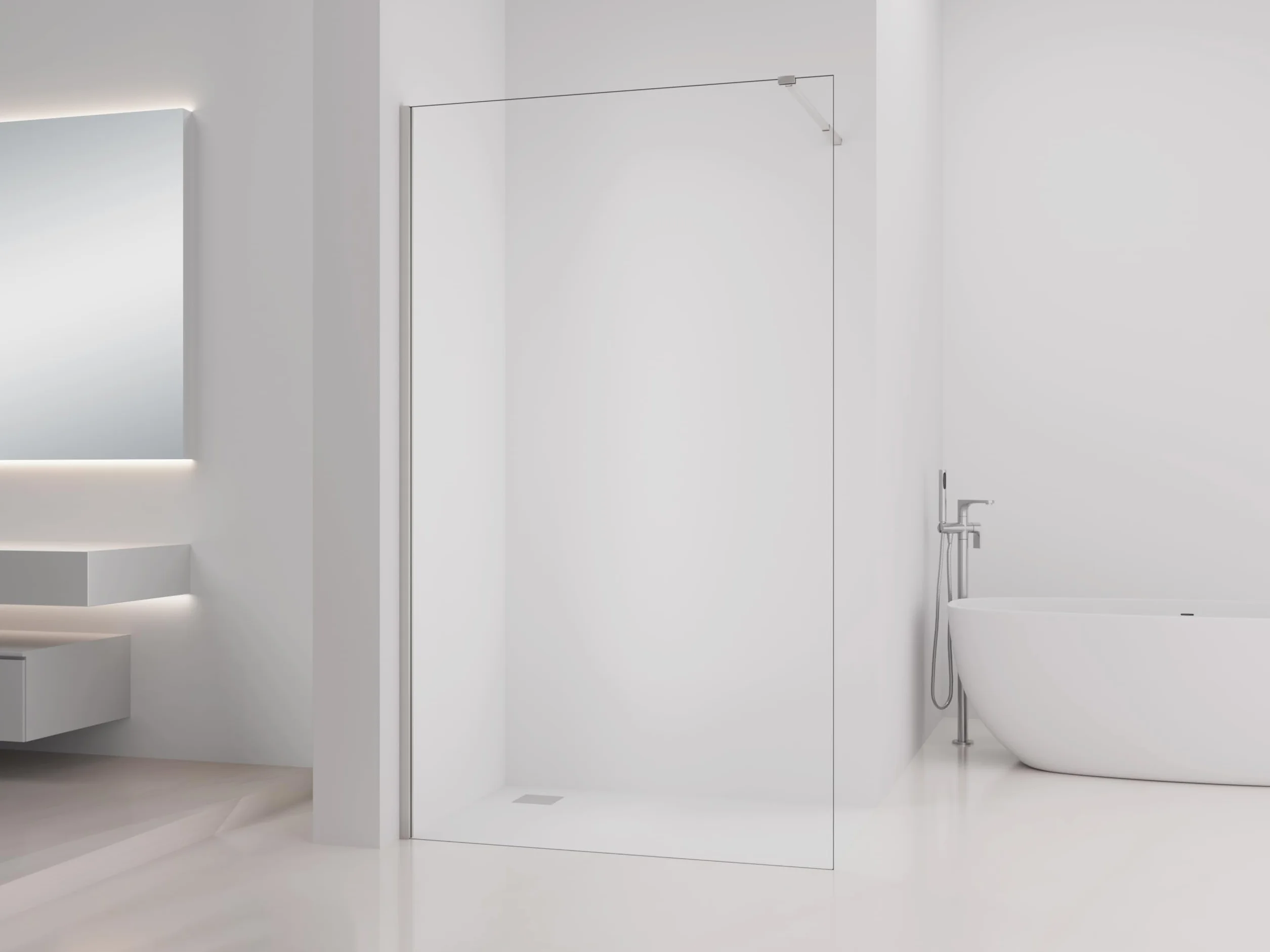 Ścianka prysznicowa Walk-In 120 x 200 cm – 8 mm szkło bezpieczne ESG, srebrna matowa, dwustronna, aluminiowa rama, uchwyt stabilizujący 70-100 cm, łatwy montaż, nowoczesna kabina prysznicowa do kabiny