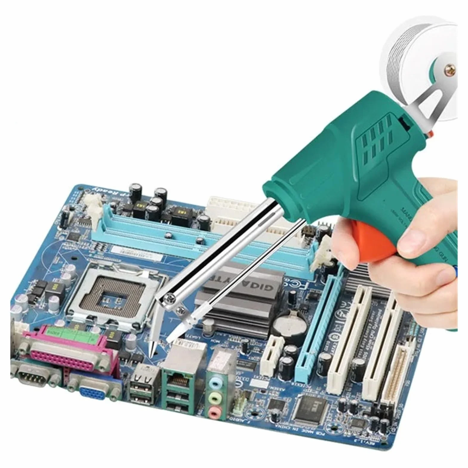 Zestaw Lutownicy Elektronicznej 60W Trwały Pistolet Spawalniczy Z Cyną Z Włącznikiem Światła Zewnętrzne Urządzenia Grzewcze Do Mikrochipów Precyzyjne Podgrzewanie(6 pcs Kit with Stand)