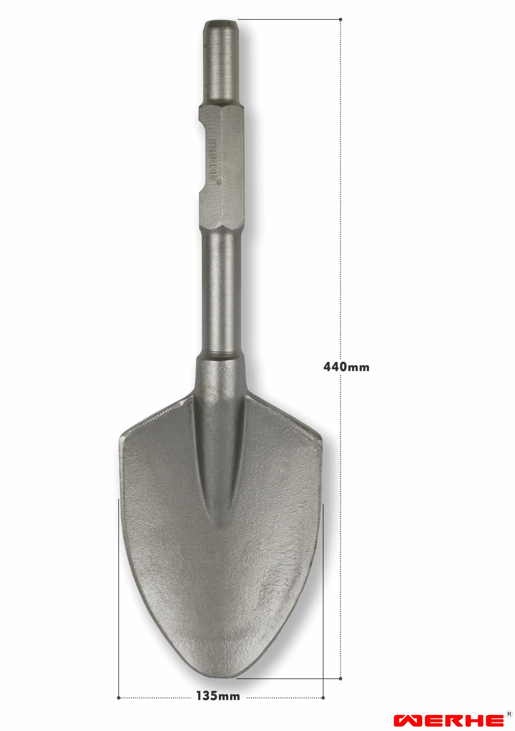 WERHE dłuto łopatowe SDS Hex 135 x 440 mm, stal hartowana, uchwyt 30 mm | stal narzędziowa, w zestawie walizka z tworzywa, ok. 3,76 kg, do betonu, asfalt i mur