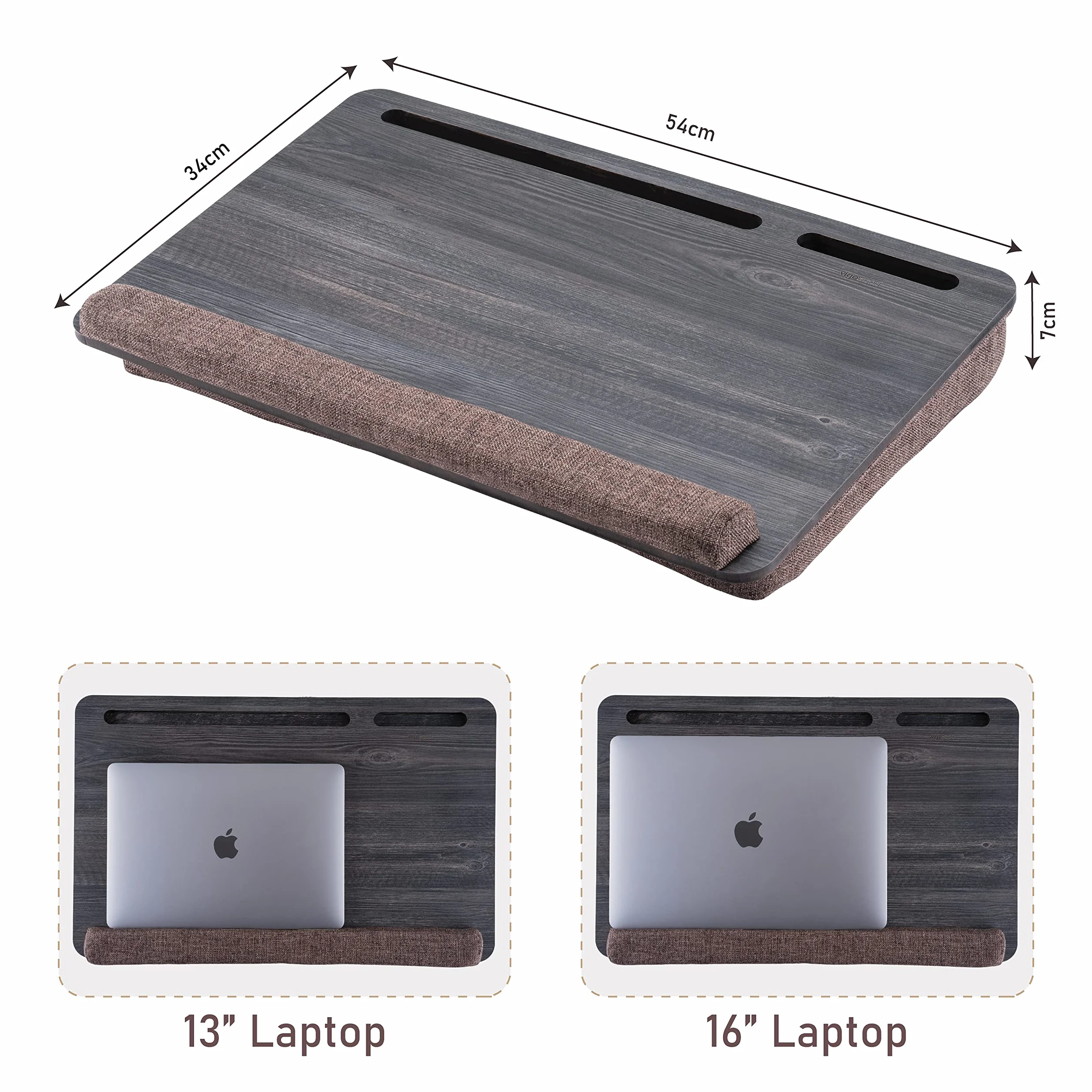 Vigo Wood Drewniane Biurko na Laptopa z Poduszką, Pasuje do 17,3", Przenośny Stolik z Uchwytami na Tablet i Telefon