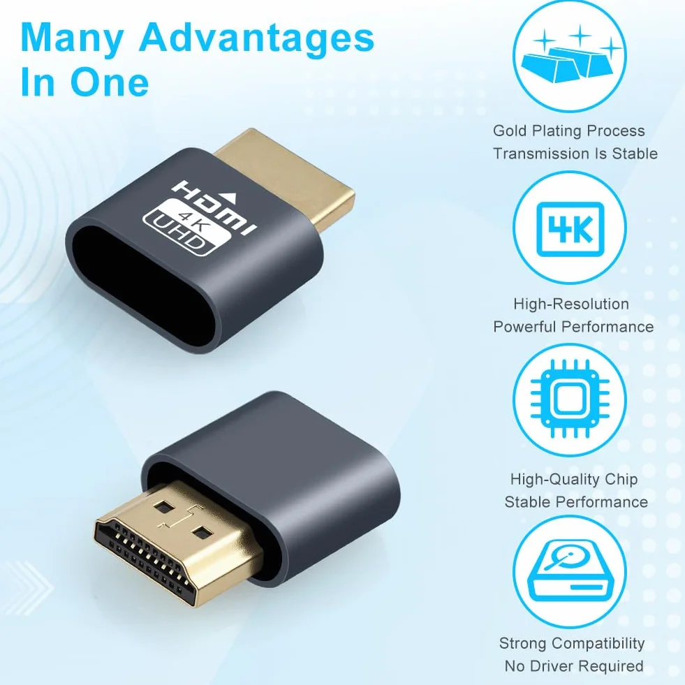AXFEE Wtyczka HDMI Dummy 4K@60Hz 3840x2160 Monitor Wirtualny Emulator HDMI Adapter USB-C na HDMI