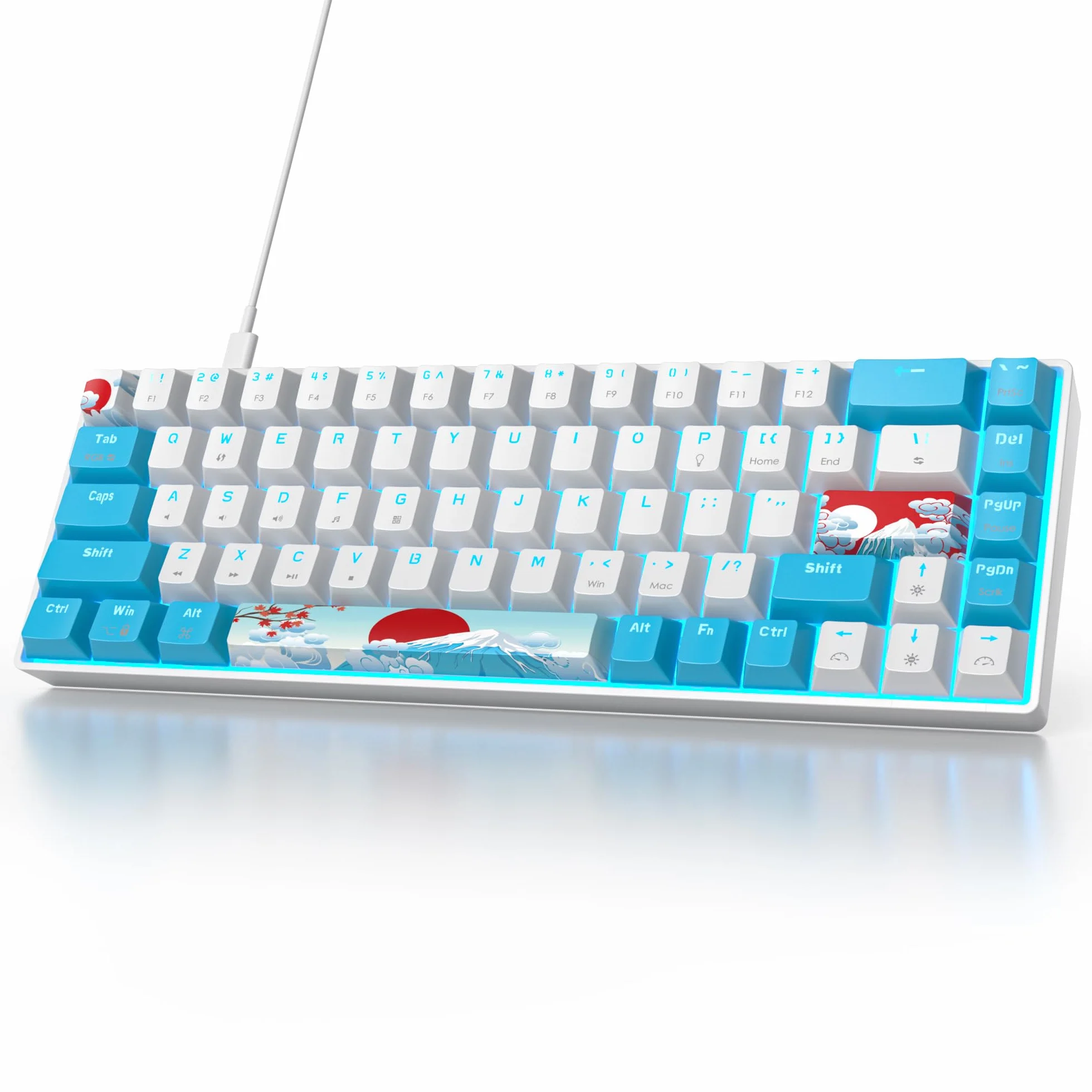 Przewodowa mechaniczna klawiatura do gier 65% z niebieskim przełącznikiem RGB 68 klawiszy N-Key Rollover do PC PS5 Xbox niebieski