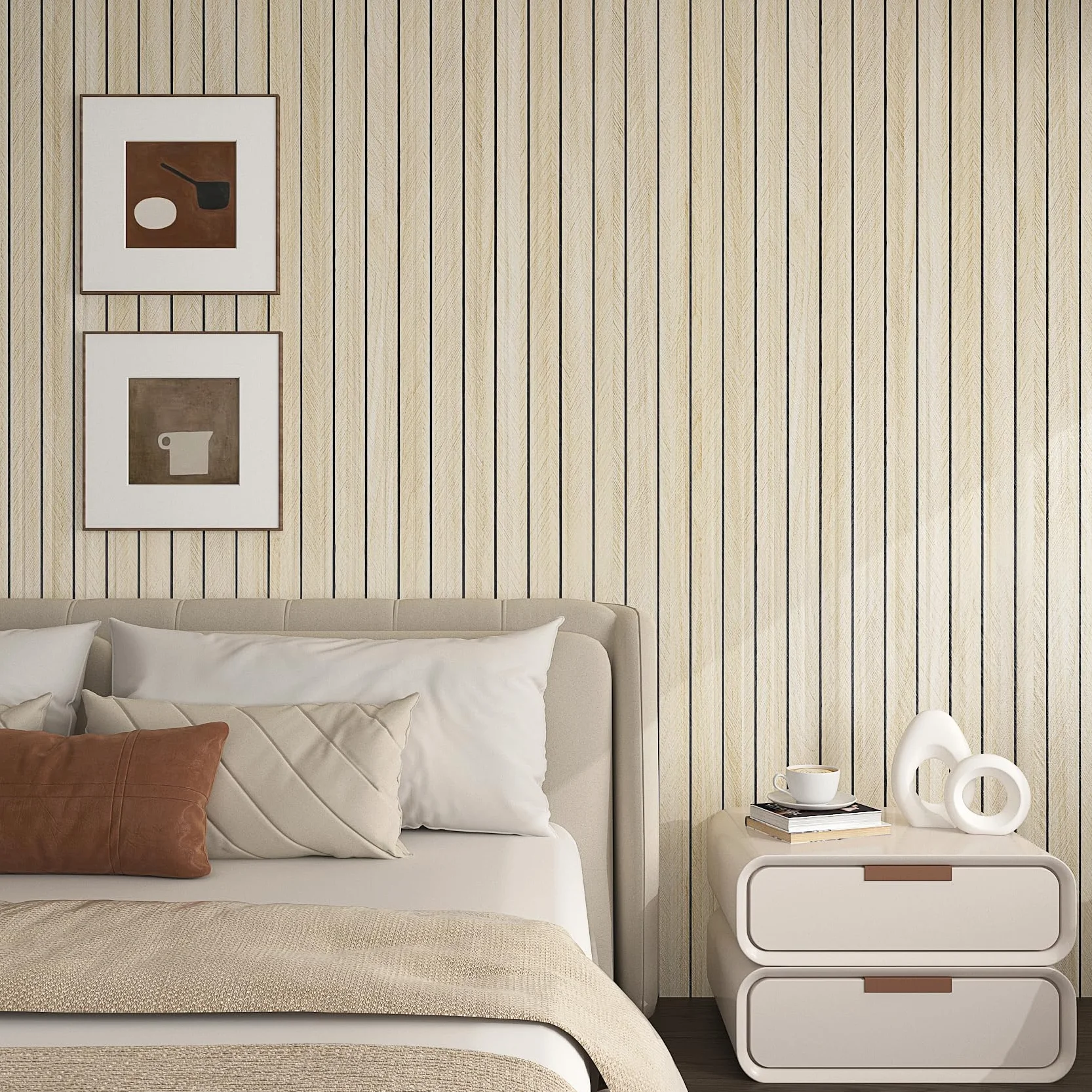 Livelynine Samoprzylepne panele ścienne imitujące drewno 3D Panele drewniane Ściana Salon Jadalnia Korytarz Jasny dąb 30 cm x 5 m Okładzina ścienna Samoprzylepna Imitacja drewna Beżowa
