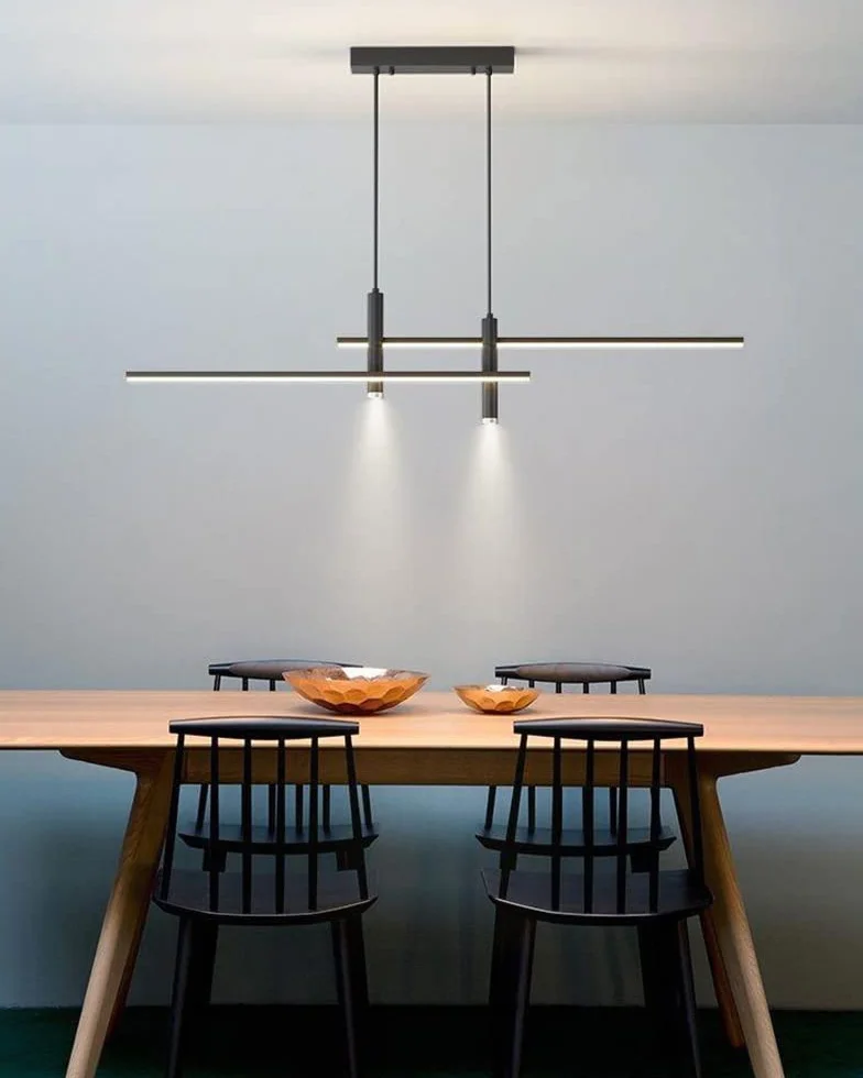 Nowoczesna lampa wisząca LED, aluminiowa, lampa wisząca, zdalne sterowanie, ściemniana, czarno-złota, z żyrandolem downlight, do salonu, sypialni, biura, jadalni, baru (czarna, dł. 90 cm)