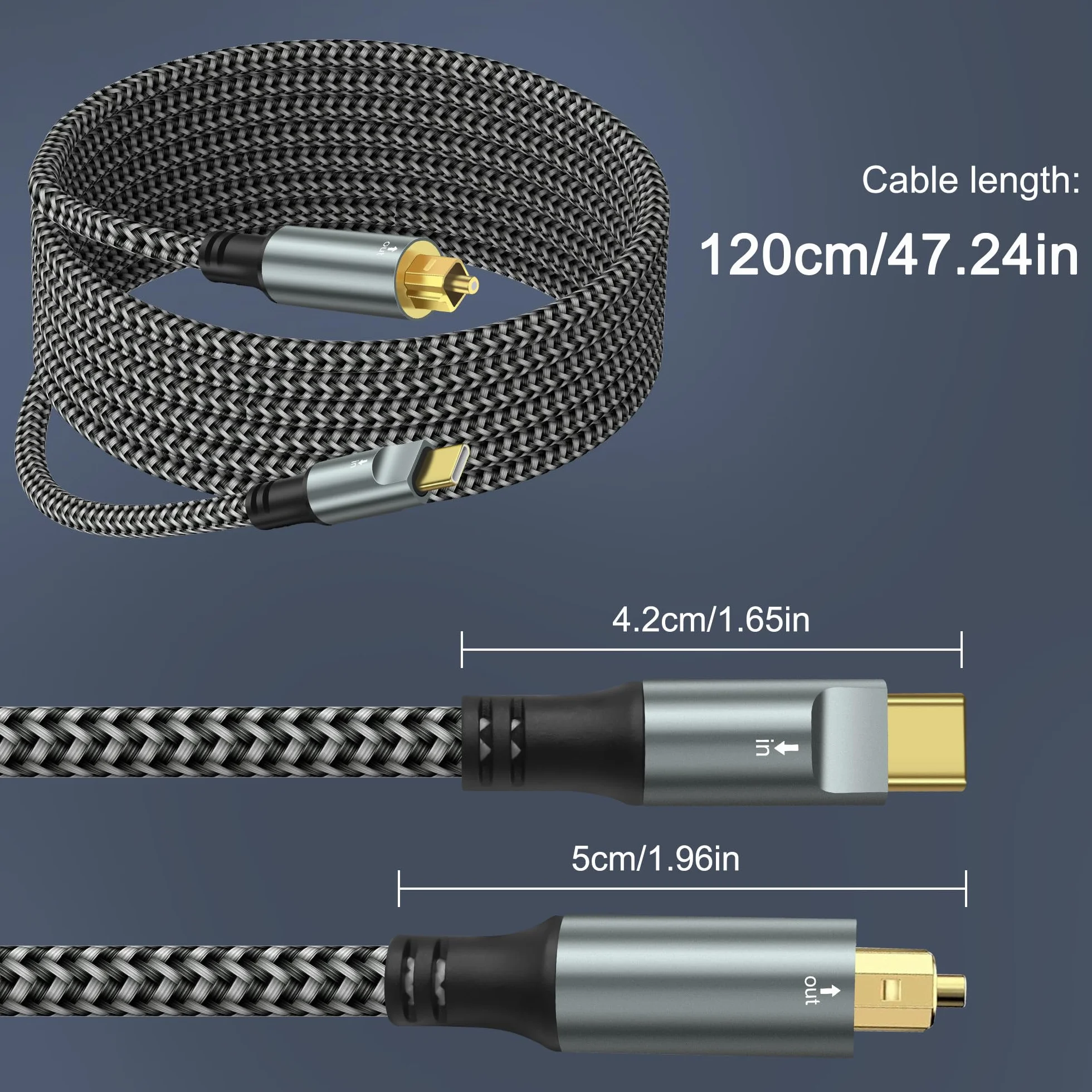 Optyczny kabel audio USB C na TOSLINK, konwerter SPDIF, kompatybilny z Hi-Fi