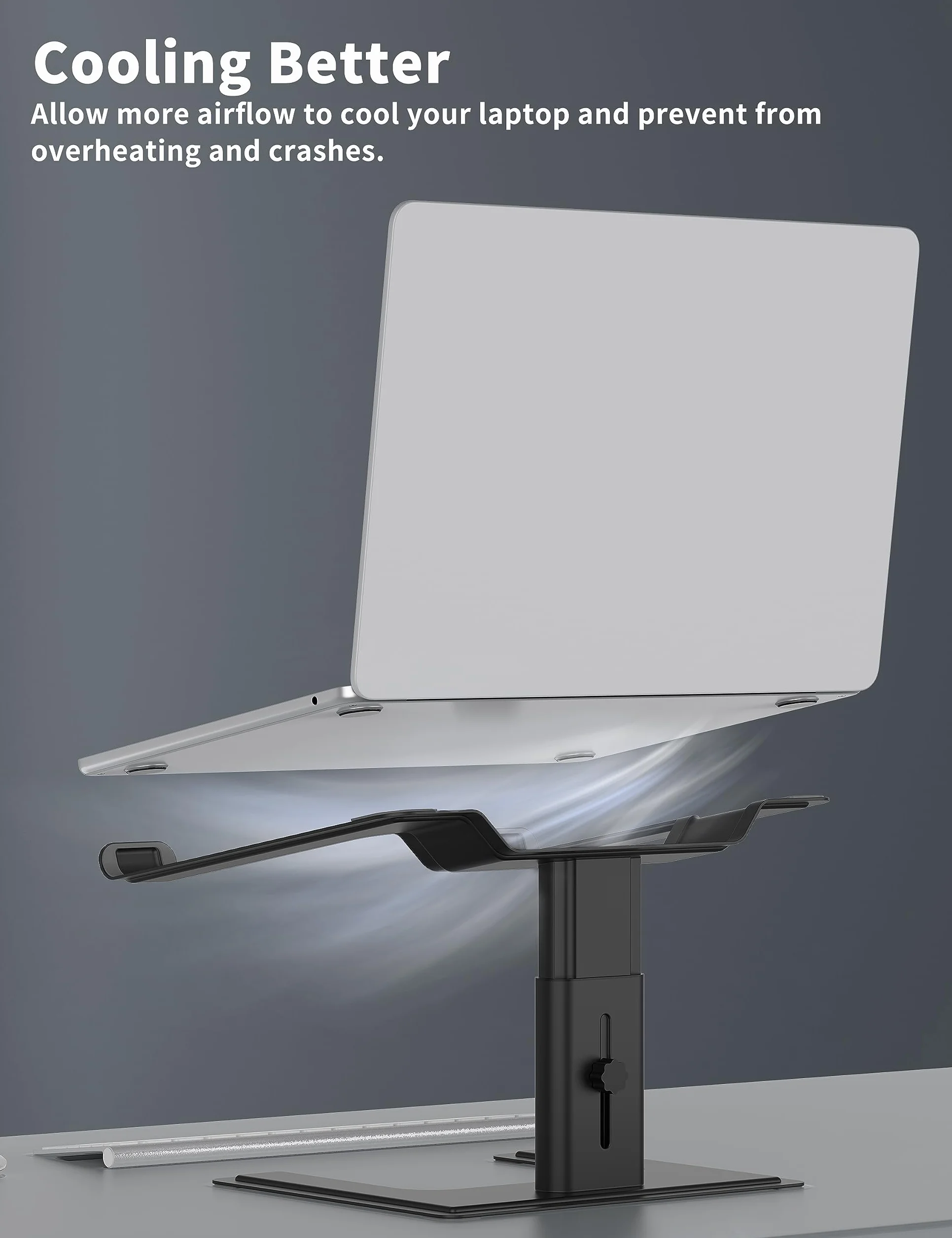 ALASHI Stojak na laptopa na biurko, stojak komputerowy z regulowaną wysokością, ergonomiczny stojak na laptopa, aluminiowy metalowy uchwyt kompatybilny z notebookiem 10 do 17,3 cala, czarny