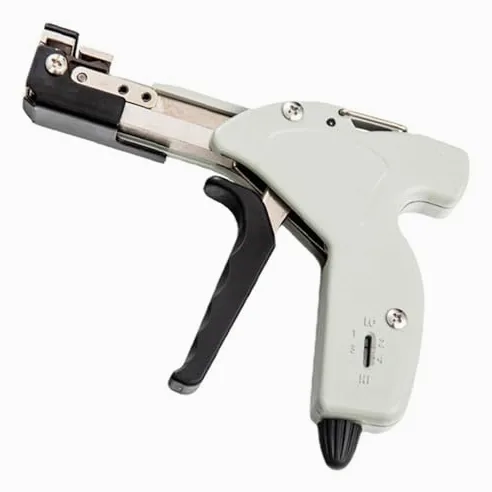 Automatyczny pistolet do opasek kablowych ze szczypcami ze stali nierdzewnej, regulowanym naciągiem i obcinakiem – idealne narzędzie do zaciskania kabli metalowych