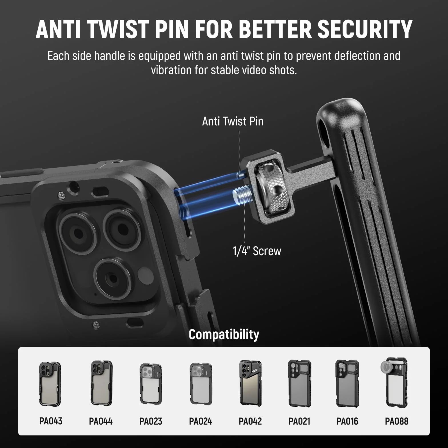 Neewer PA027 Obrotowy uchwyt boczny górny do iPhone 16 15 Pro Max Samsung S24 S23, śruba 1/4 cala, platforma do nagrywania