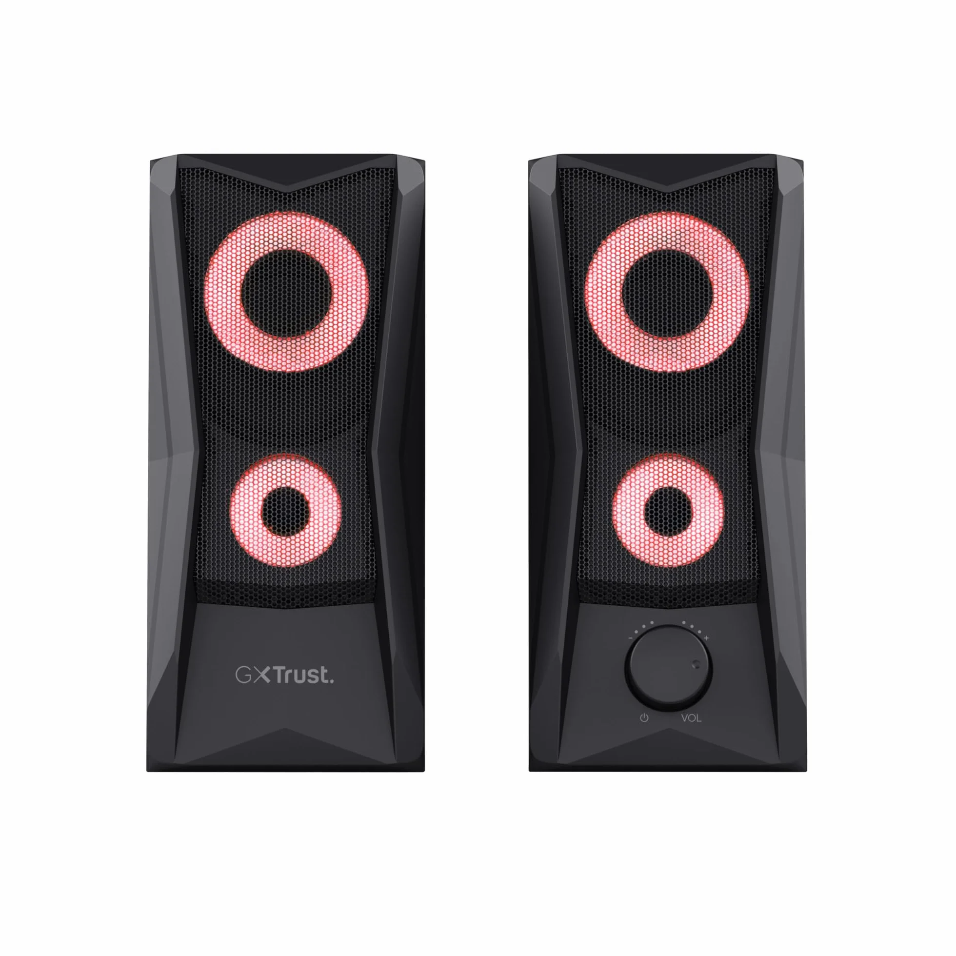 Trust Gaming GXT 606B Javv 2.0 PC głośnik z oświetleniem RGB LED, 12 W (6 W RMS), zasilanie USB, kompaktowe głośniki PC, zestaw głośników, głośniki gamingowe do komputera i laptopa – czarny