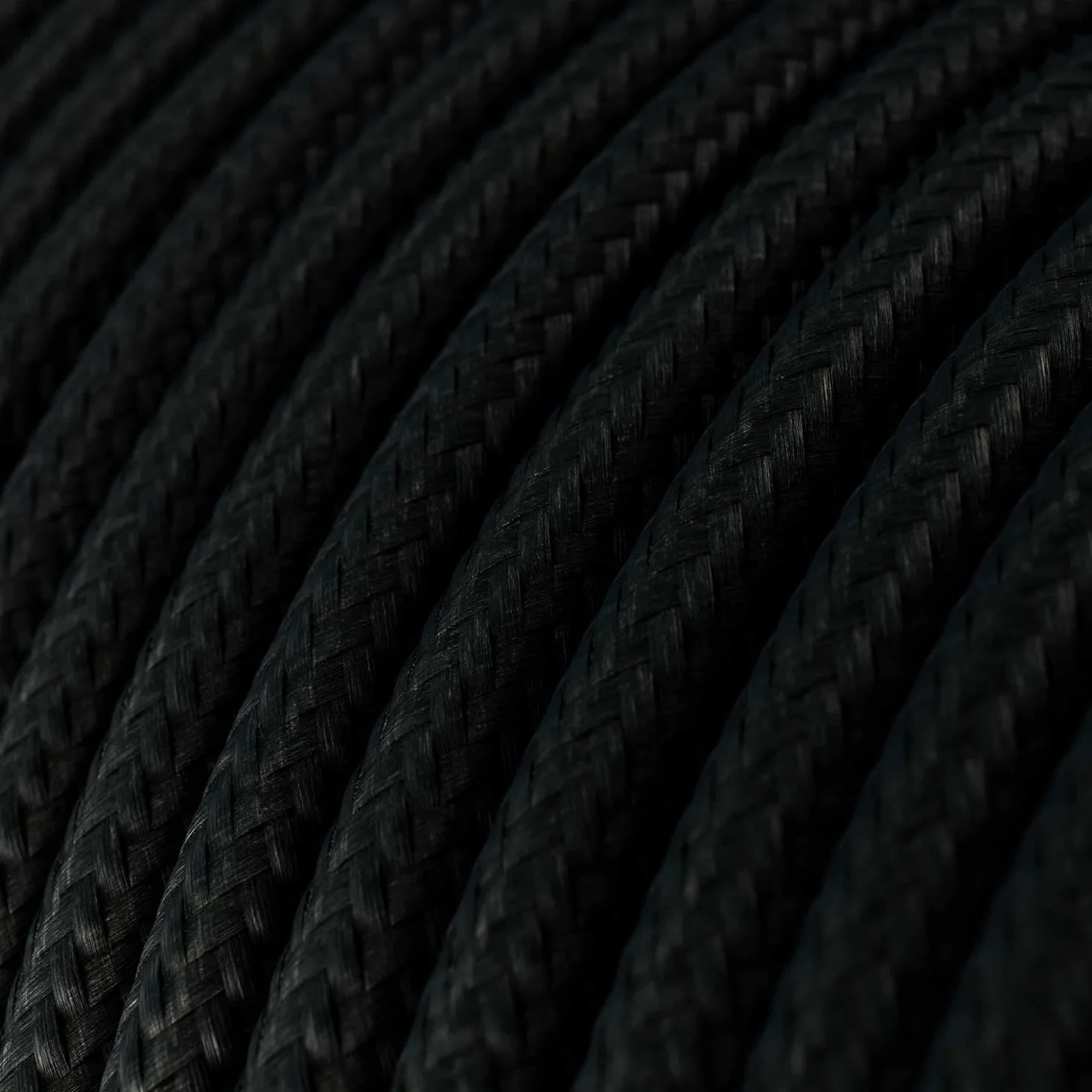 Okrągły kabel elektryczny pokryty Rayon tkanina w jednolitym kolorze RM04 czarny - 2 x 0,75, 5 metrów