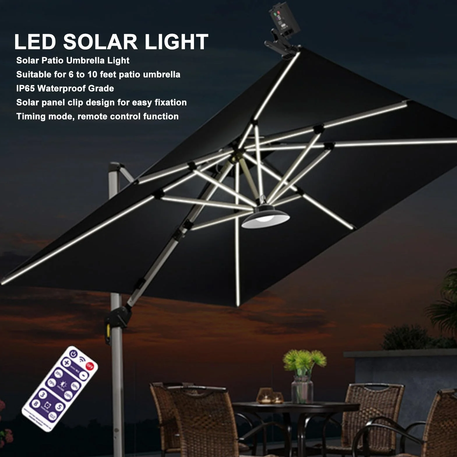 Outdoor Solar Umbrella Light Przenośne światło Słoneczne LED 3 Regulacja Temperatury Barwowej za pomocą Pilota Zdalnego Sterowania
