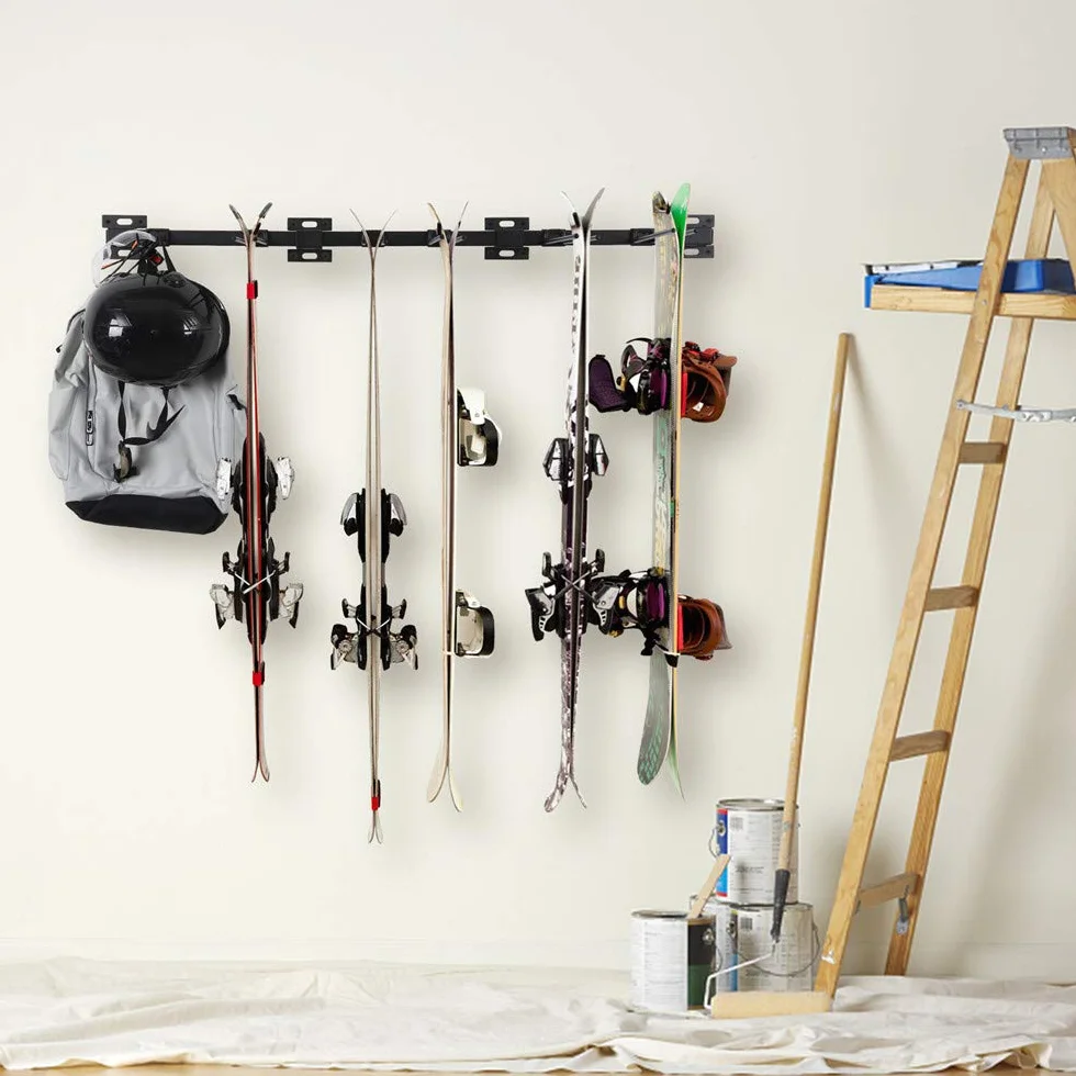 ANTOPY Regał do przechowywania nart i snowboardu, uchwyt ścienny, wysokowydajny metalowy regał ścienny, pomieści do 10 par, do przechowywania w domu i w garażu, organizer, 3 stojaki