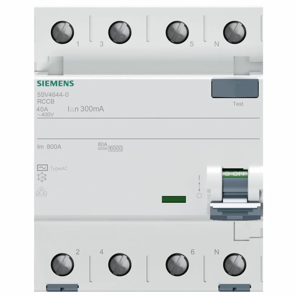 Siemens 5SV – wyłącznik nadprądowy 5SV clase-ac 4-biegunowy 40 A 300 mA 70 mm