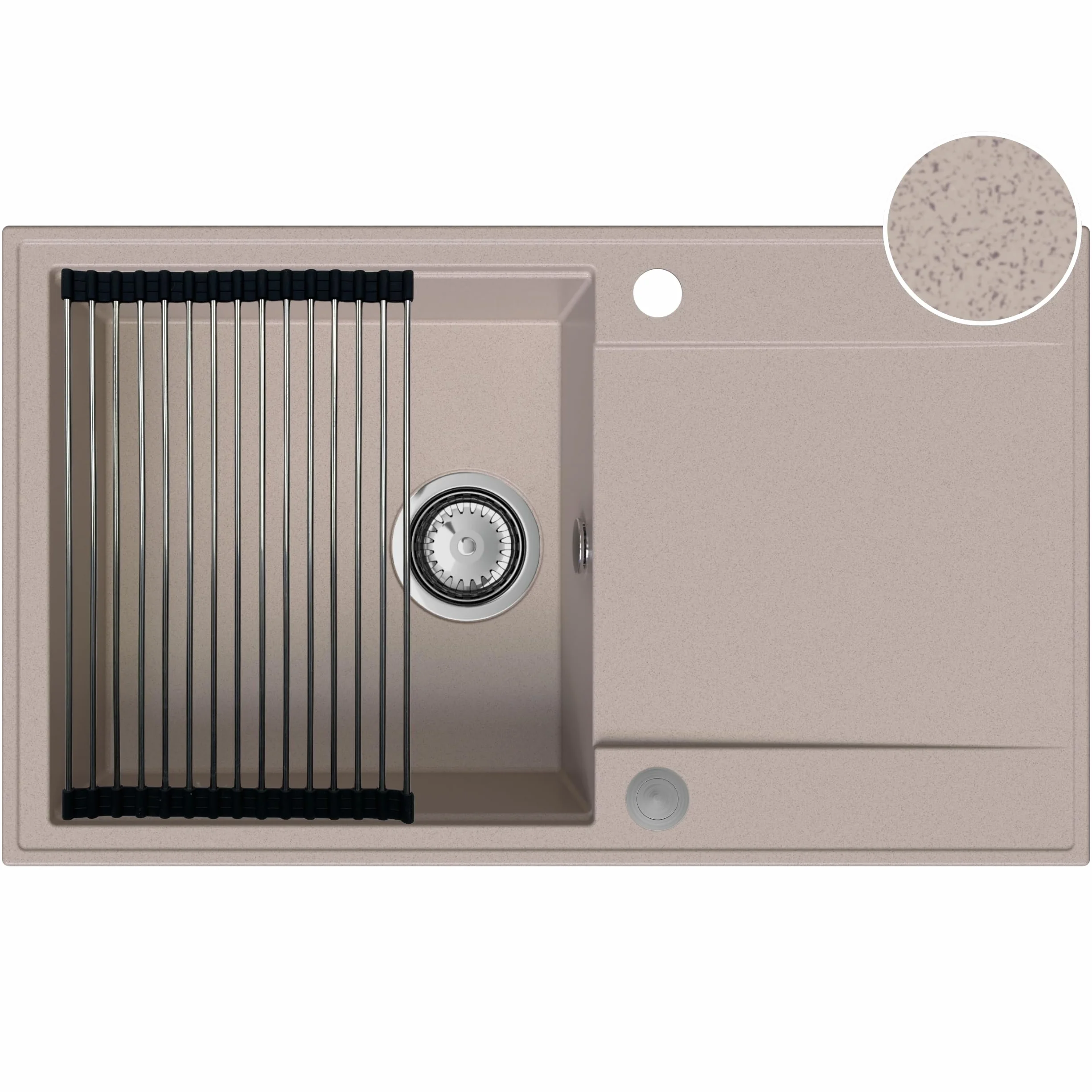 SINK QUALITY zlewozmywak granitowy beżowy 78 x 46 cm – zlewozmywak z syfonem push, ociekacz, środek impregnujący – zlewozmywak kuchenny beżowy z ociekaczem do szafki pod umywalkę 60