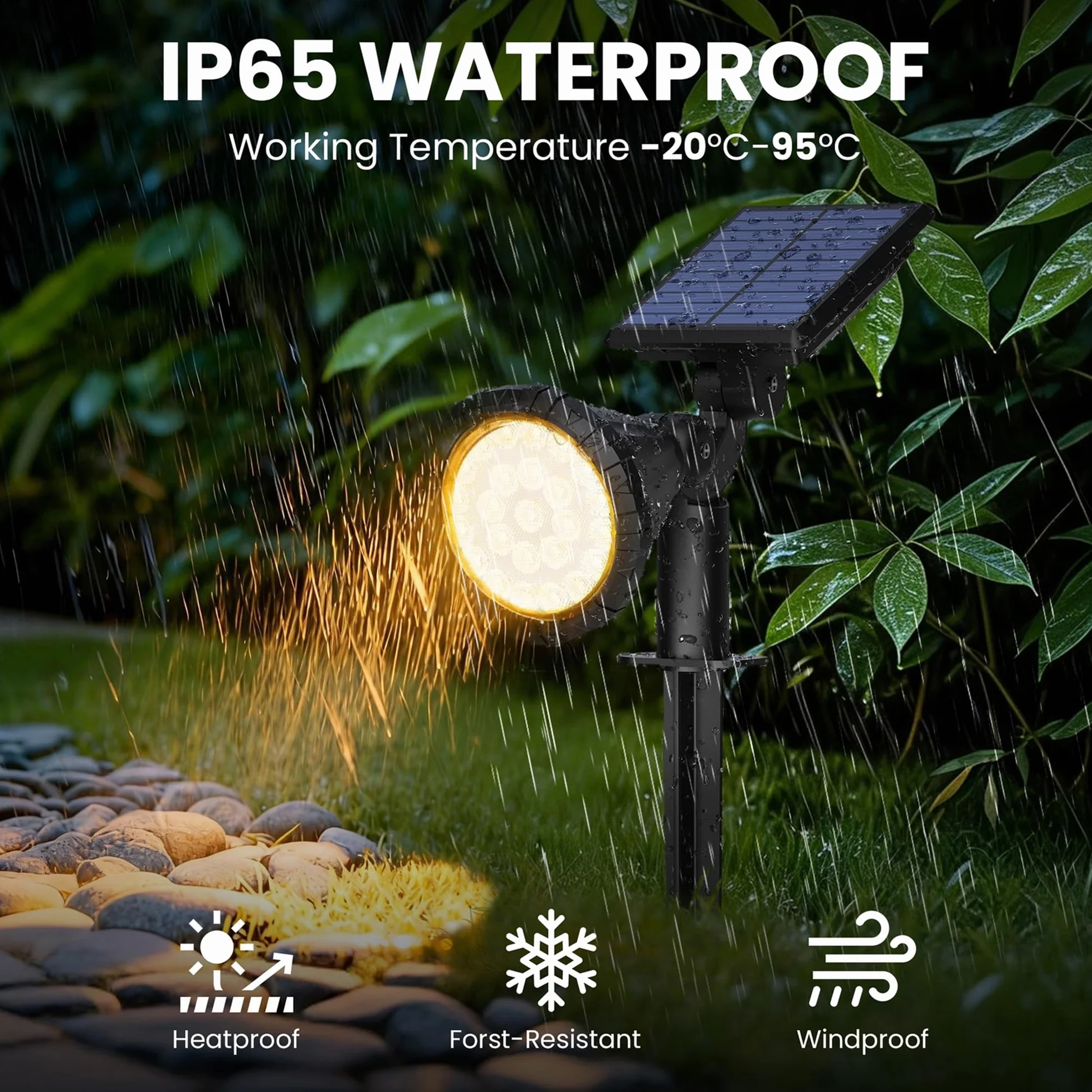 Solpex Solarne oświetlenie punktowe do użytku na zewnątrz, klasa wodoszczelności IP65, 25 diody LED, zasilane energią słoneczną reflektory do dróg, ogrodów, ogrodzeń (ciepła biel, 6 sztuk)