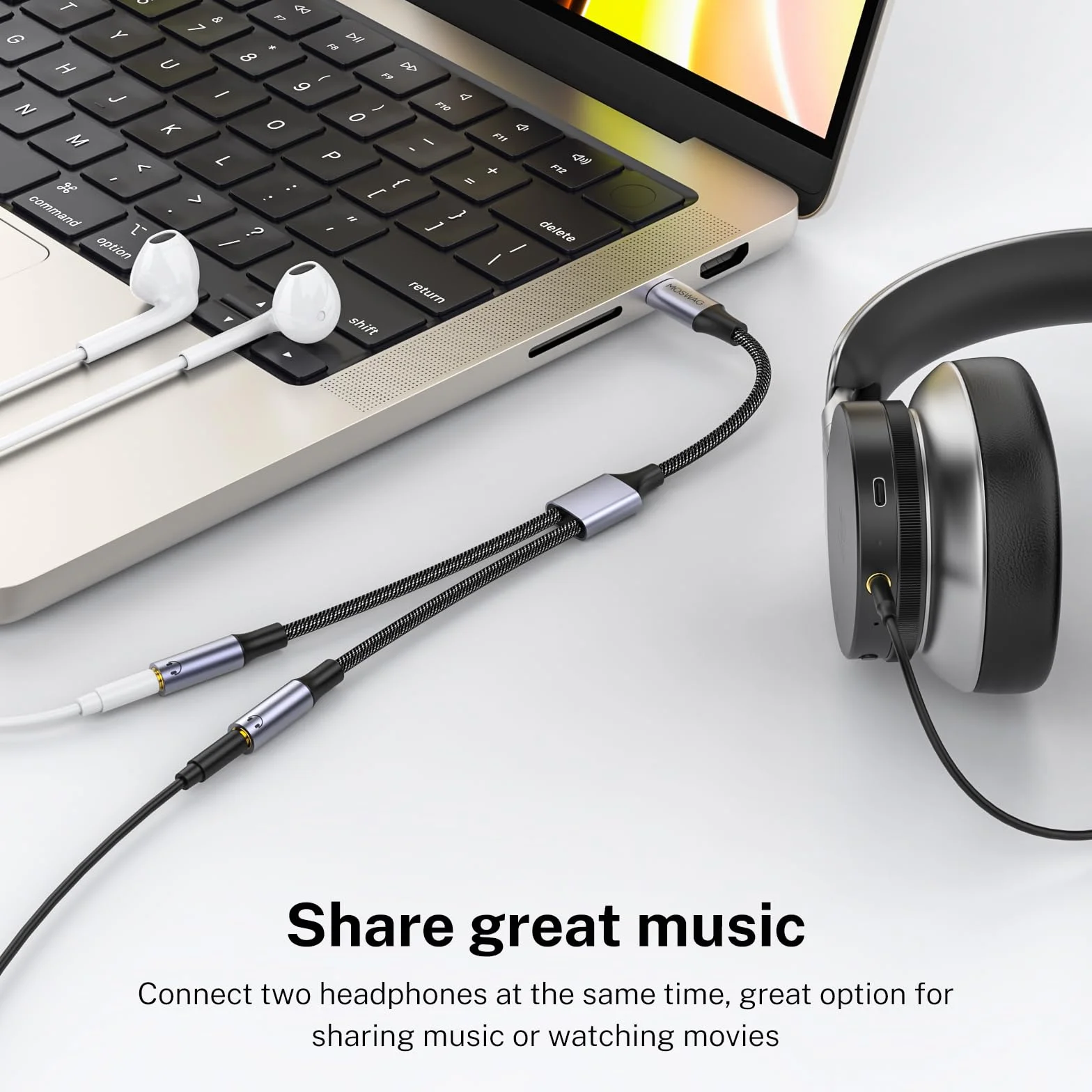 MOSWAG Rozdzielacz audio Y 3,5 mm, USB C, kompatybilny z iPhone 16 Pro Max/Plus, Pixel 8-5, Galaxy S24/S23/S22, A33/A54