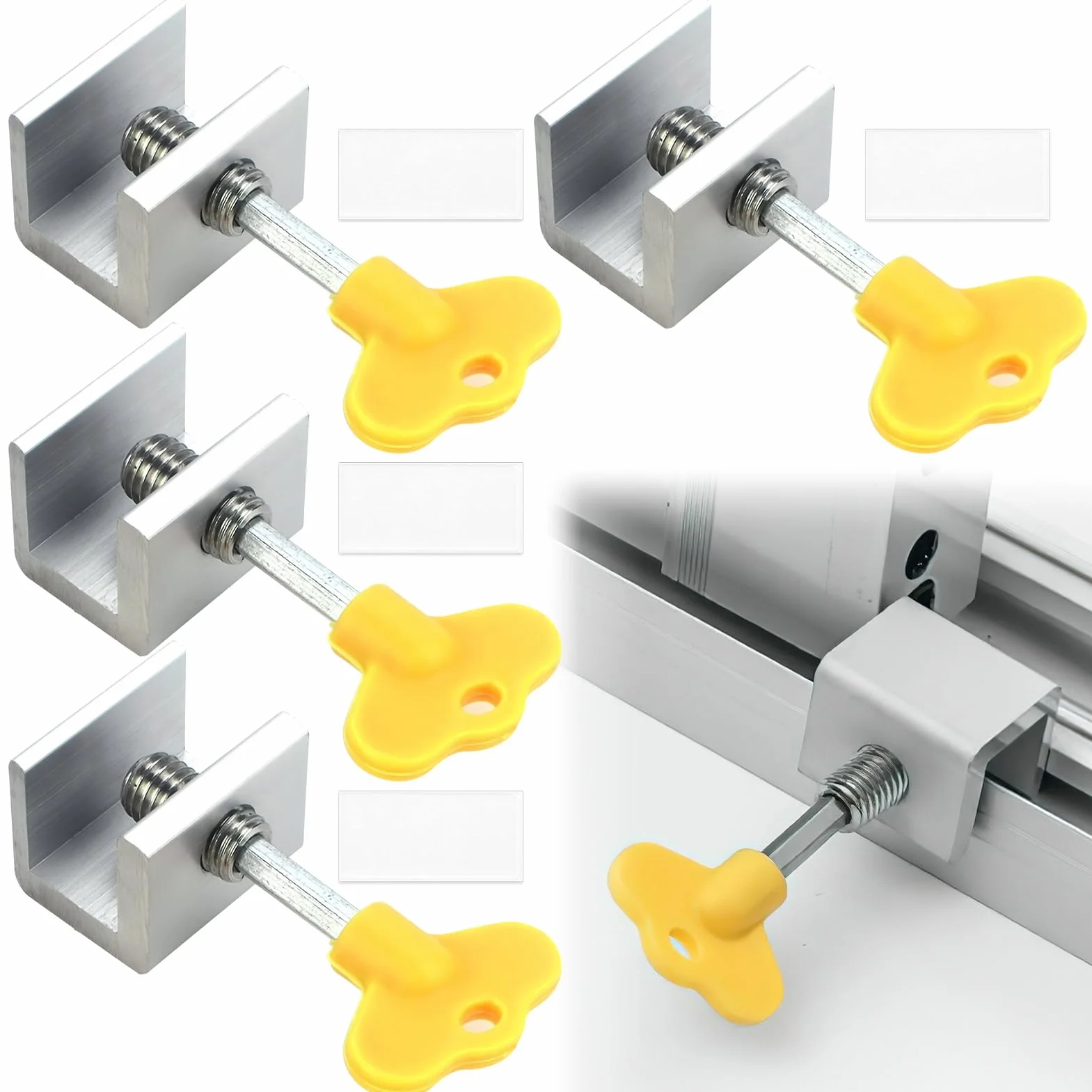 Zamek do okien przesuwnych, 4 szt. Zamki do okien przesuwnych, blokada drzwi przesuwnych Regulowany zamek okienny, wzmocnione bezpieczeństwo okien ze stopu aluminium (4 szt.)
