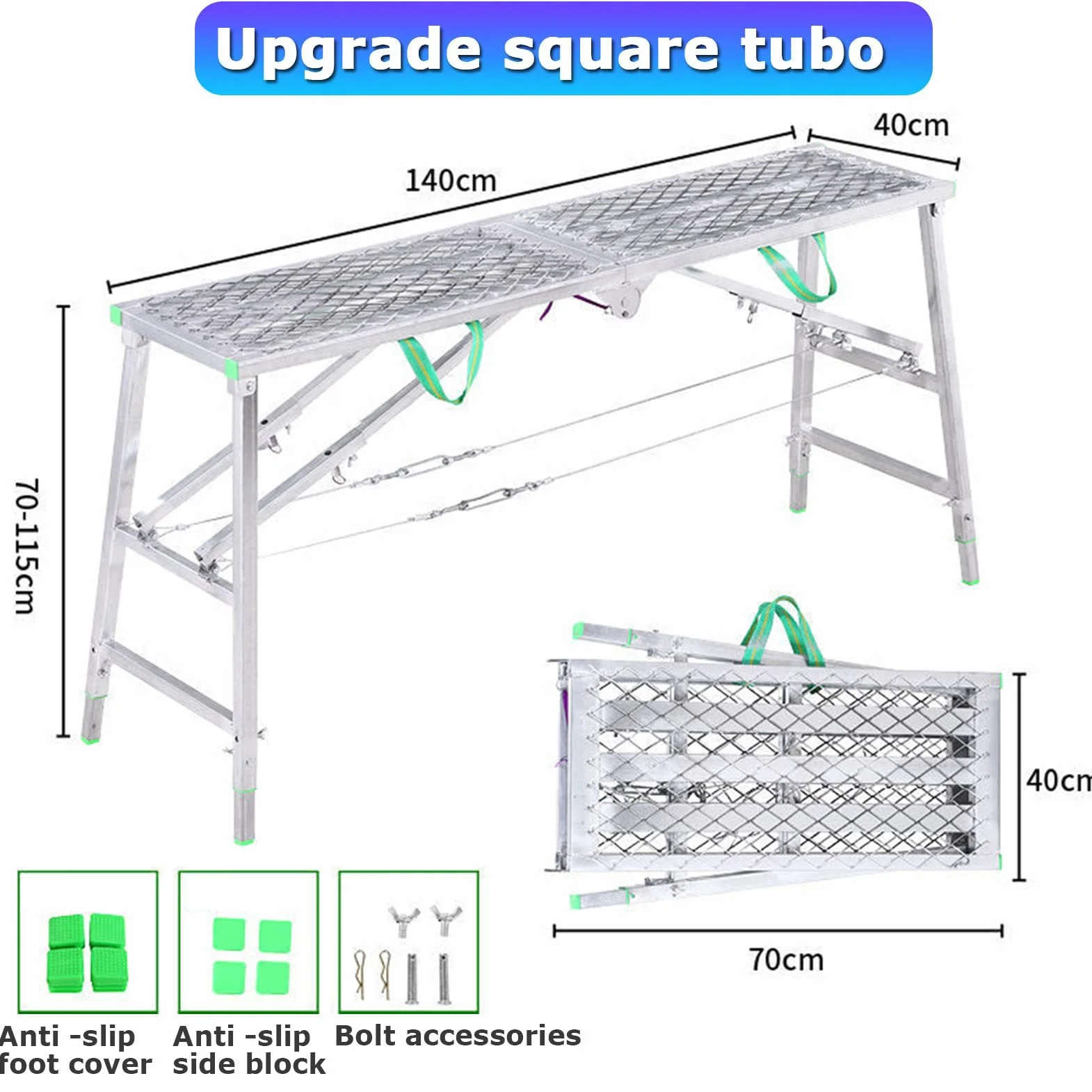 Przenośna składana platforma robocza, rusztowanie, wieża, drabina, stołek, ławka, regulowana wysokość, ocynkowana stal, narzędzie do majsterkowania w domu, 180 cm